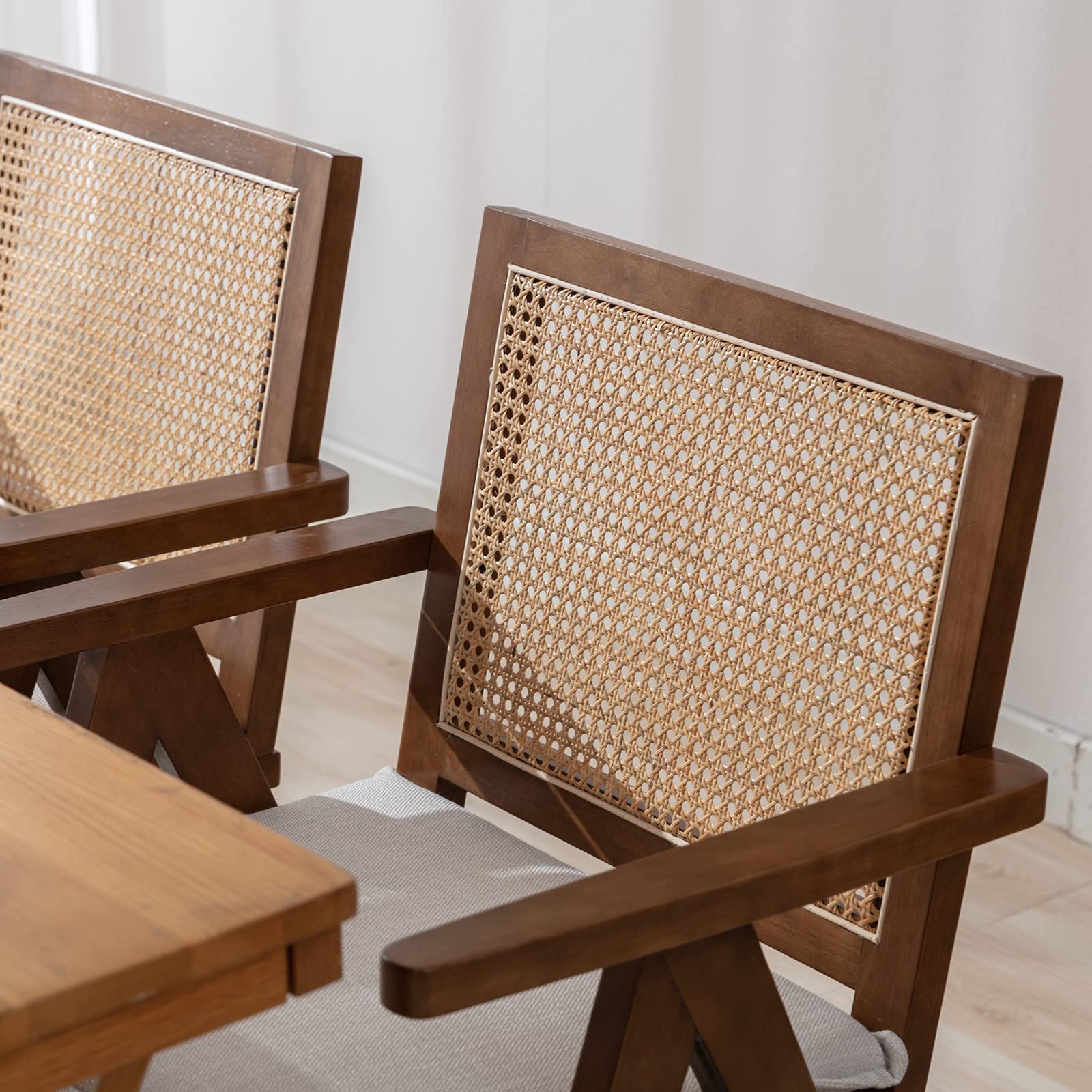 Rattan Back Linen Dining Chairs Set of 2 - 1826DC - Image 14