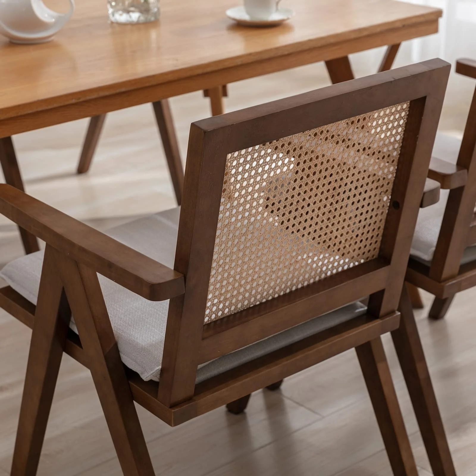 Rattan Back Linen Dining Chairs Set of 2 - 1826DC - Image 15