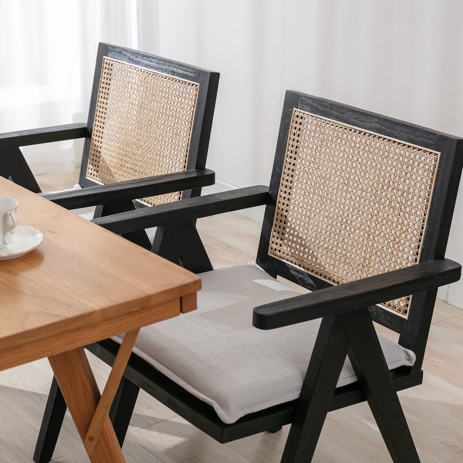 Rattan Back Linen Dining Chairs Set of 2 - 1826DC - Image 2