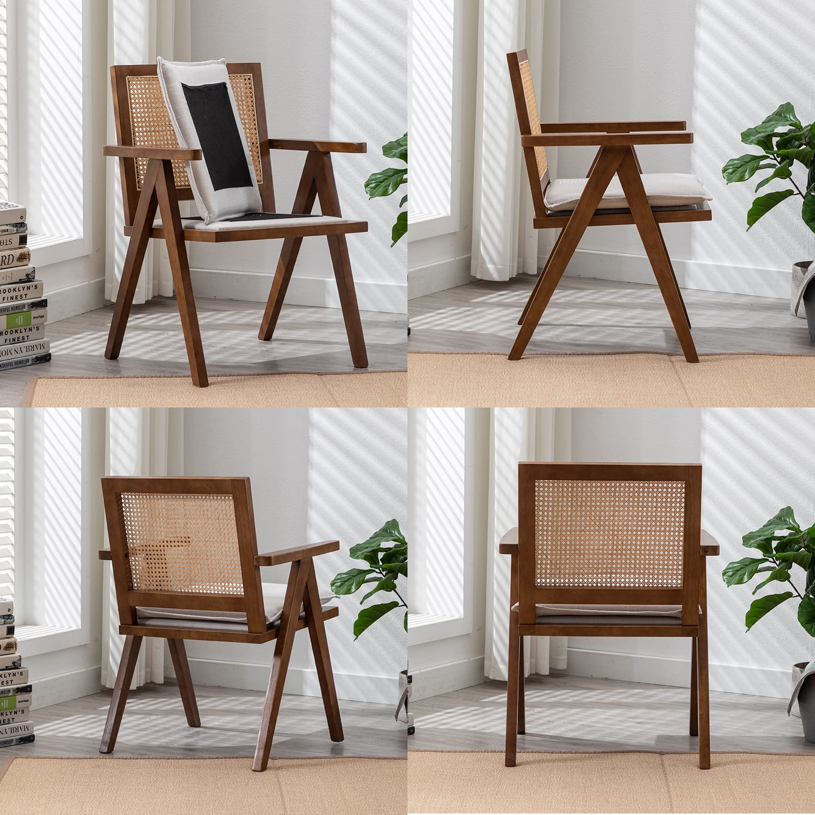 Rattan Back Linen Dining Chairs Set of 2 - 1826DC - Image 21