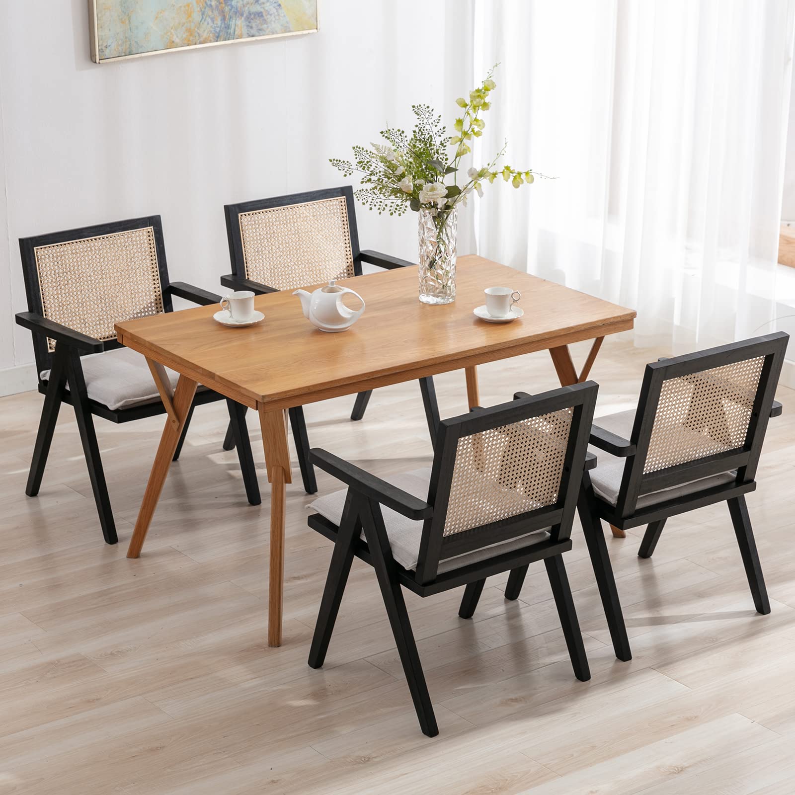 Rattan Back Linen Dining Chairs Set of 2 - 1826DC - Image 3