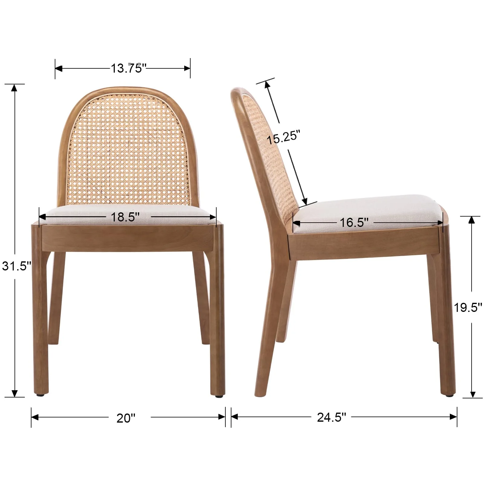 Rattan Upholstered Dining Chairs Set of 2 - 1866DC - Image 10