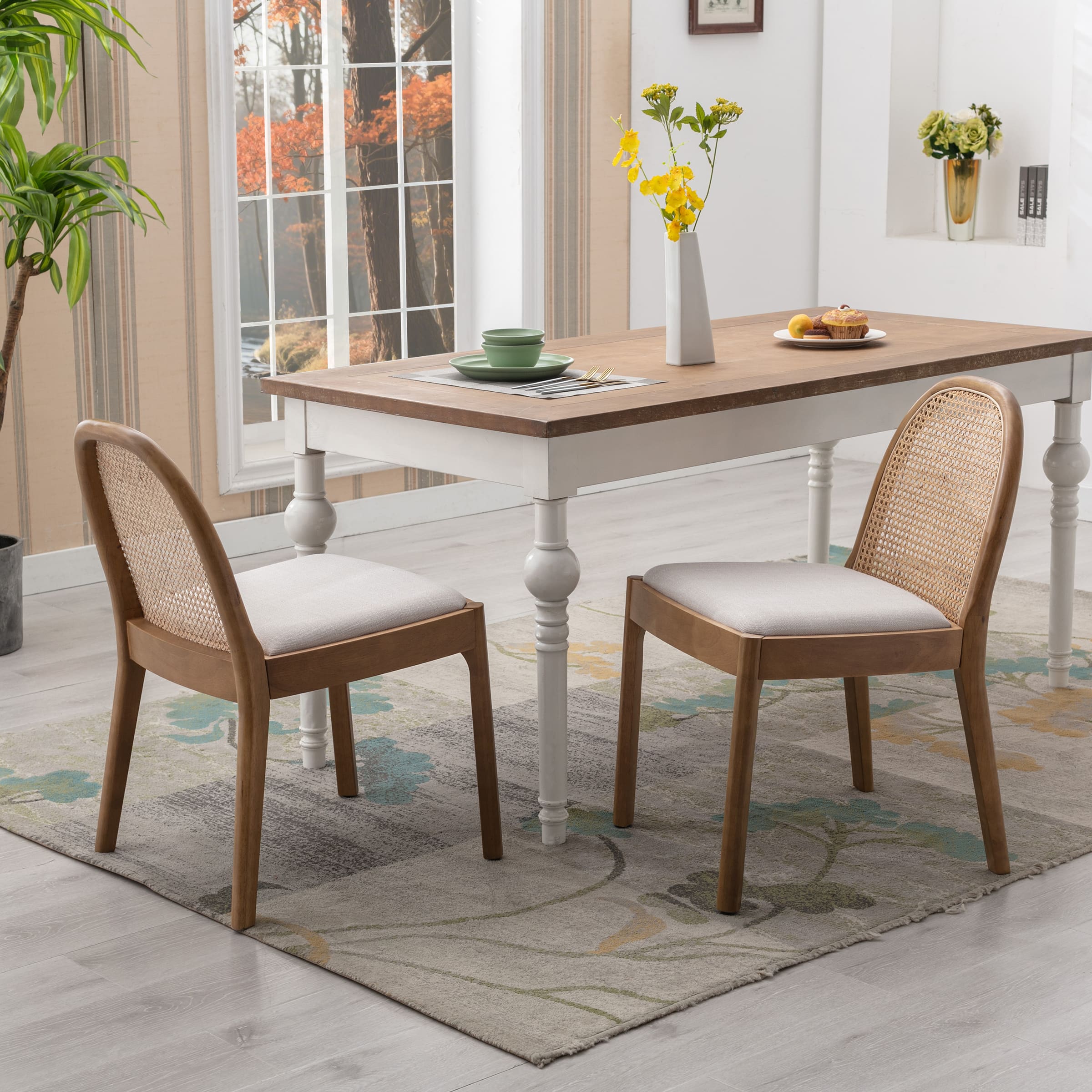 Rattan Upholstered Dining Chairs Set of 2 - 1866DC - Image 3