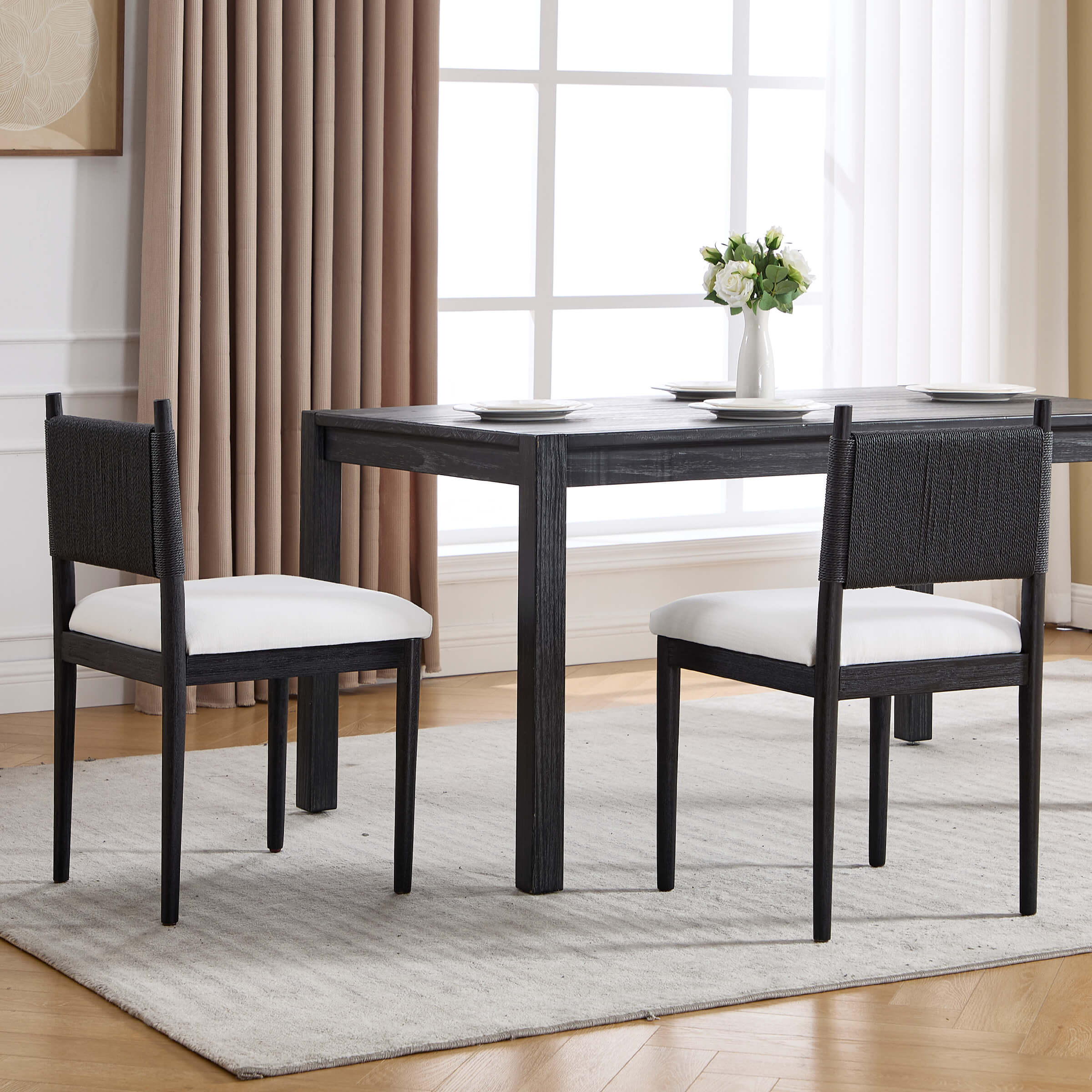 Rope Woven Back Boho Dining Chairs Set of 2 - 1021DC - Image 10