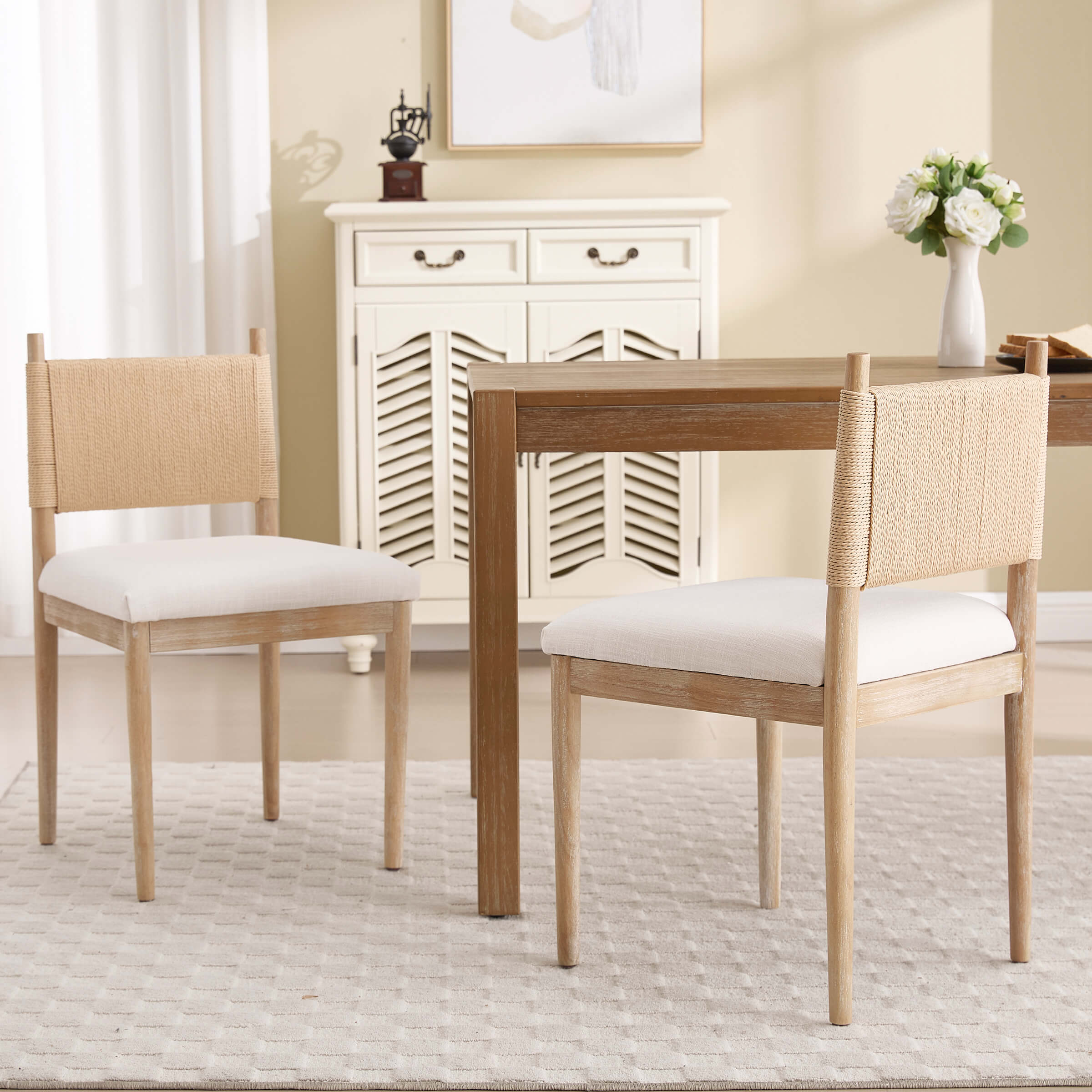 Rope Woven Back Boho Dining Chairs Set of 2 - 1021DC - Image 3