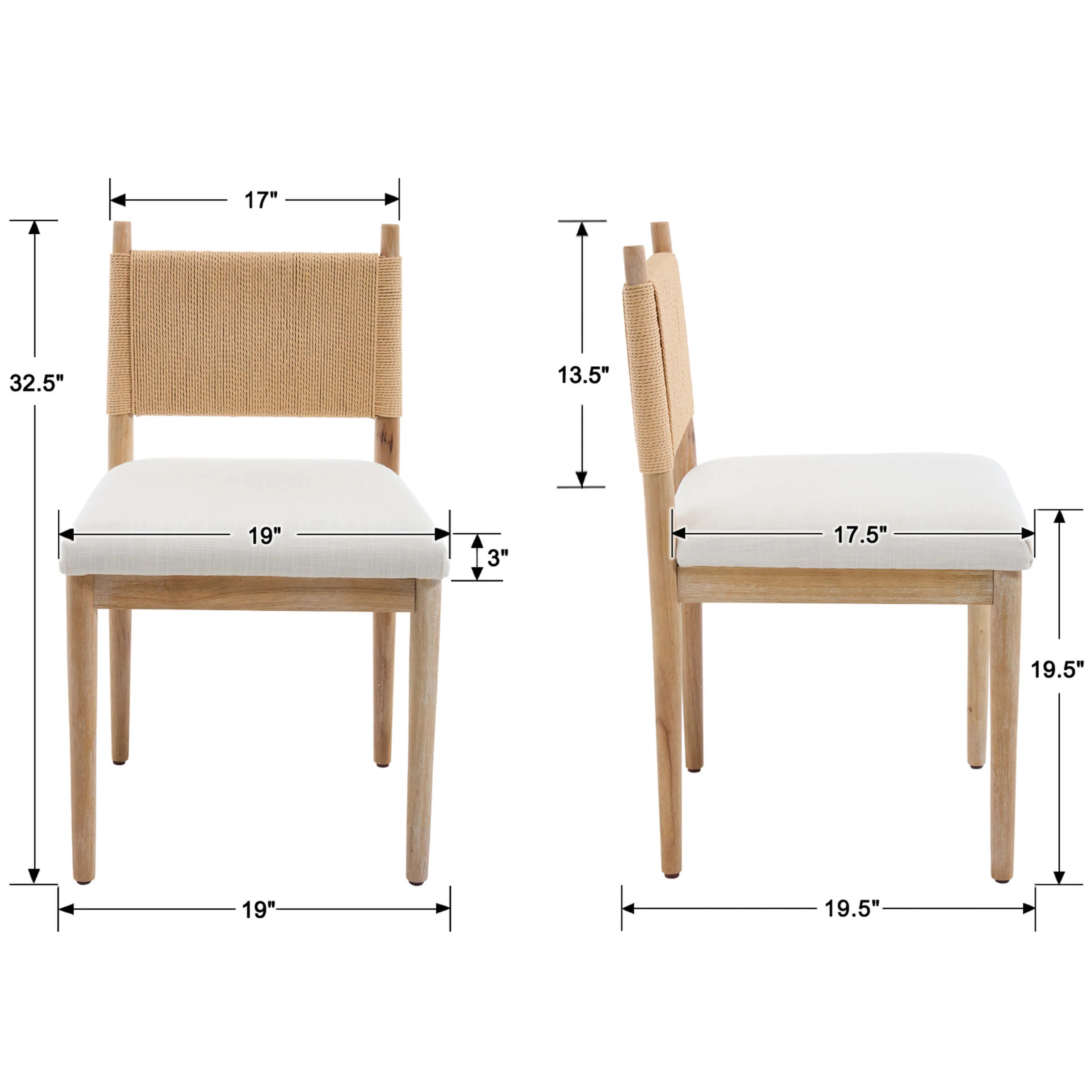 Rope Woven Back Boho Dining Chairs Set of 2 - 1021DC - Image 8