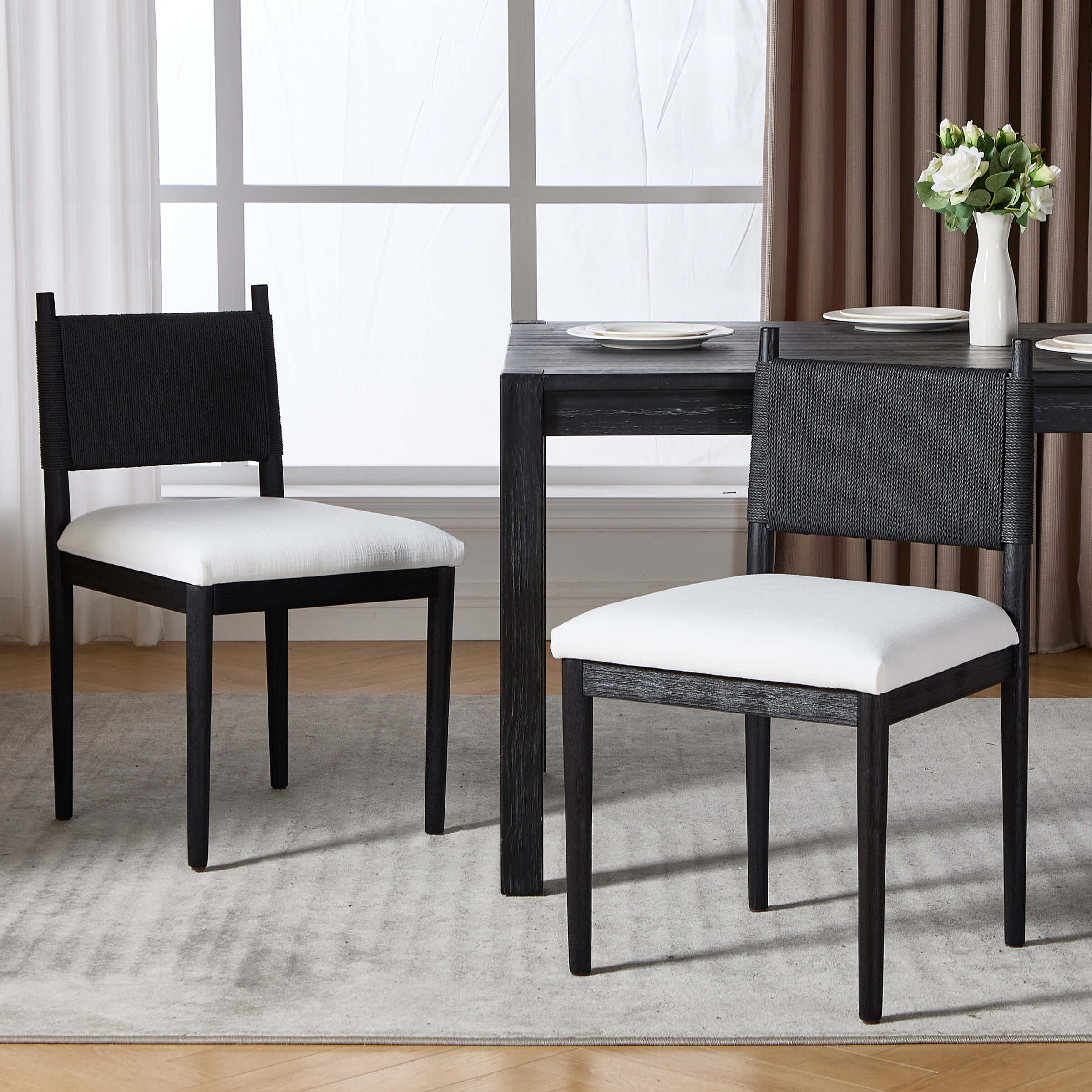 Rope Woven Back Boho Dining Chairs Set of 2 - 1021DC - Image 9