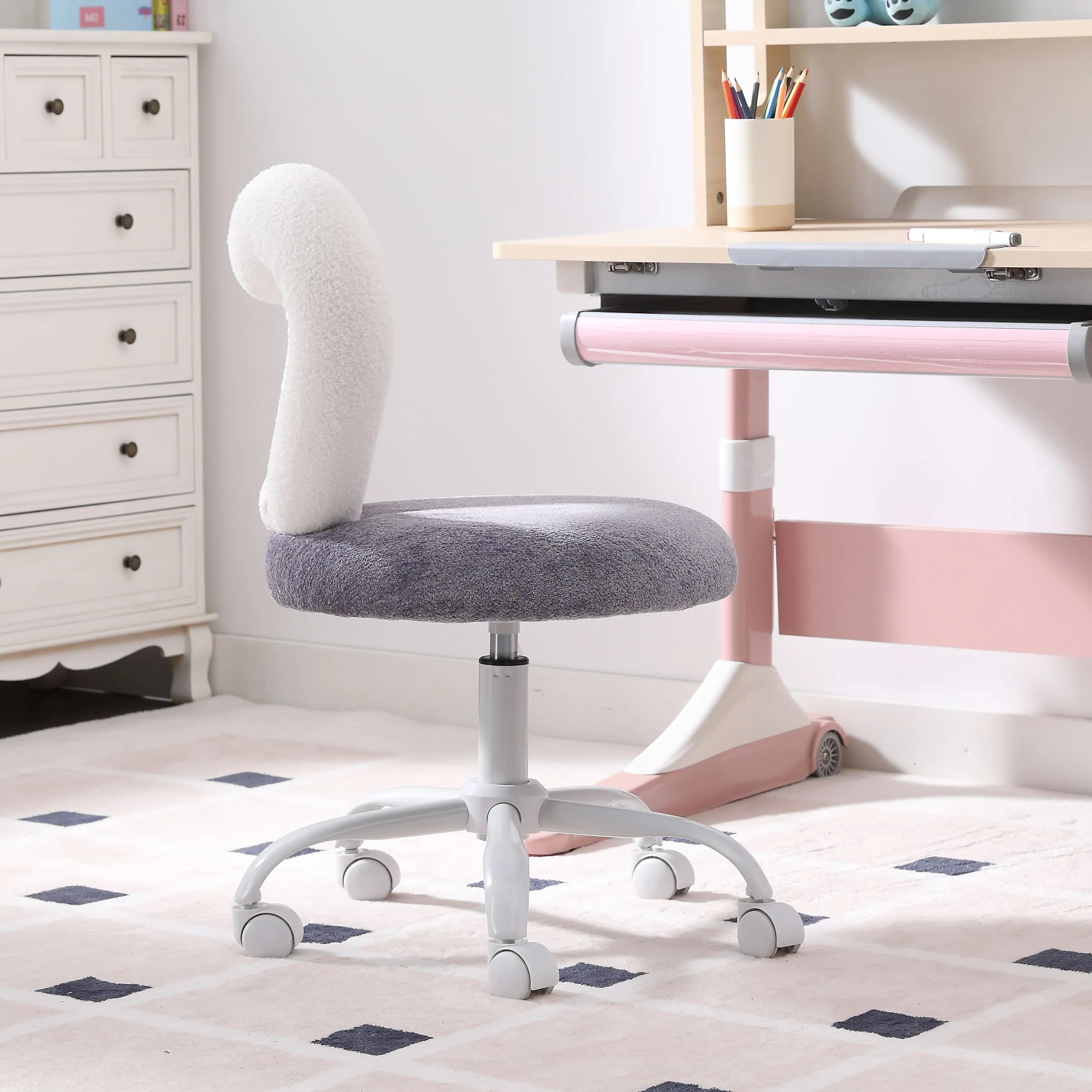 Adjustable Rolling Kids Desk Chair with Heart-Shape Back - 7002KC - Image 10