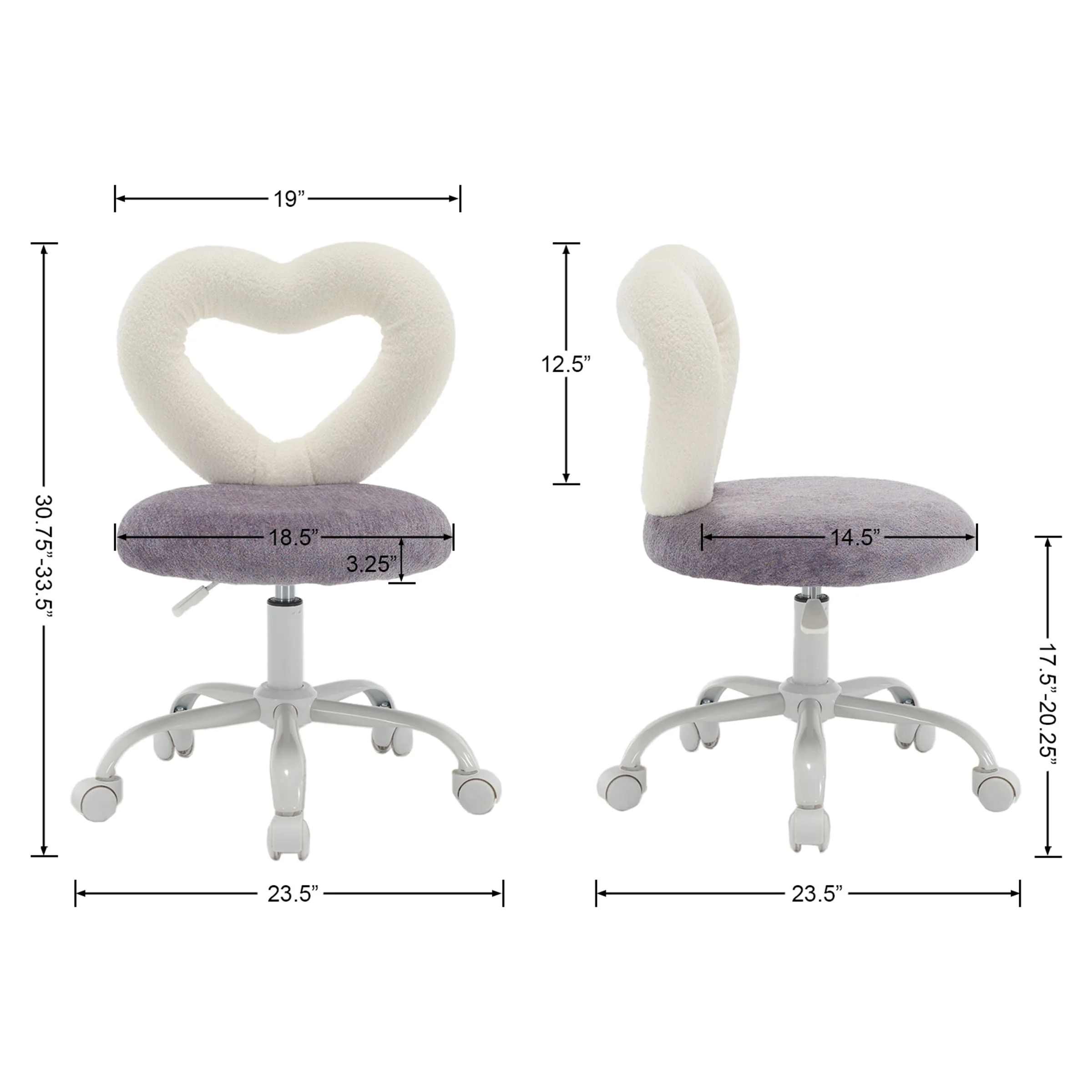 Adjustable Rolling Kids Desk Chair with Heart-Shape Back - 7002KC - Image 15