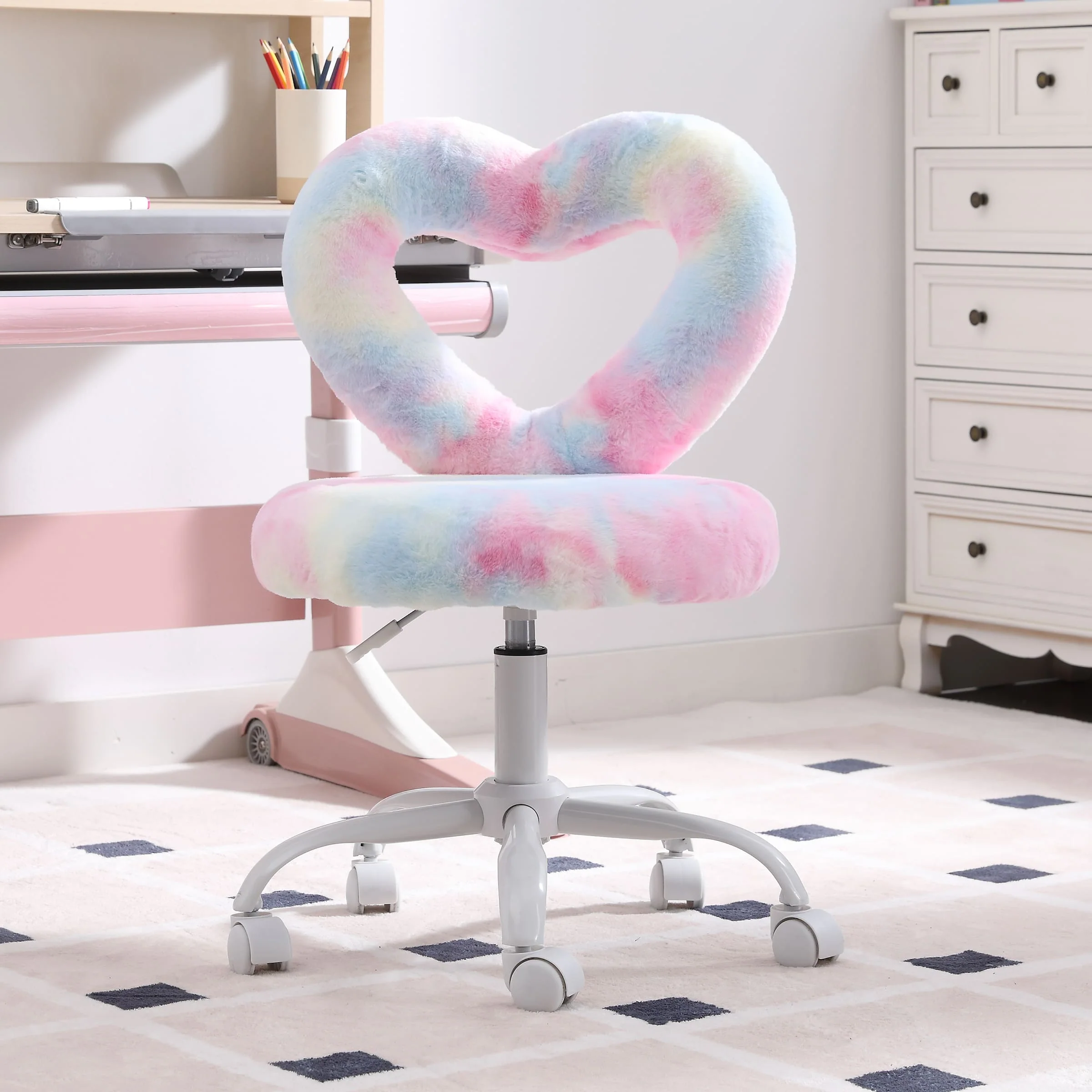 Adjustable Rolling Kids Desk Chair with Heart-Shape Back - 7002KC - Image 17