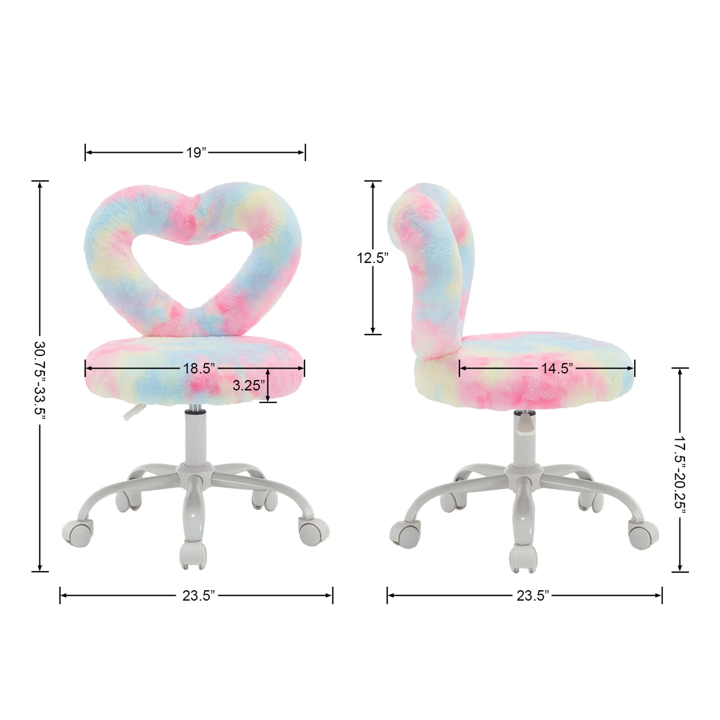 Adjustable Rolling Kids Desk Chair with Heart-Shape Back - 7002KC - Image 23
