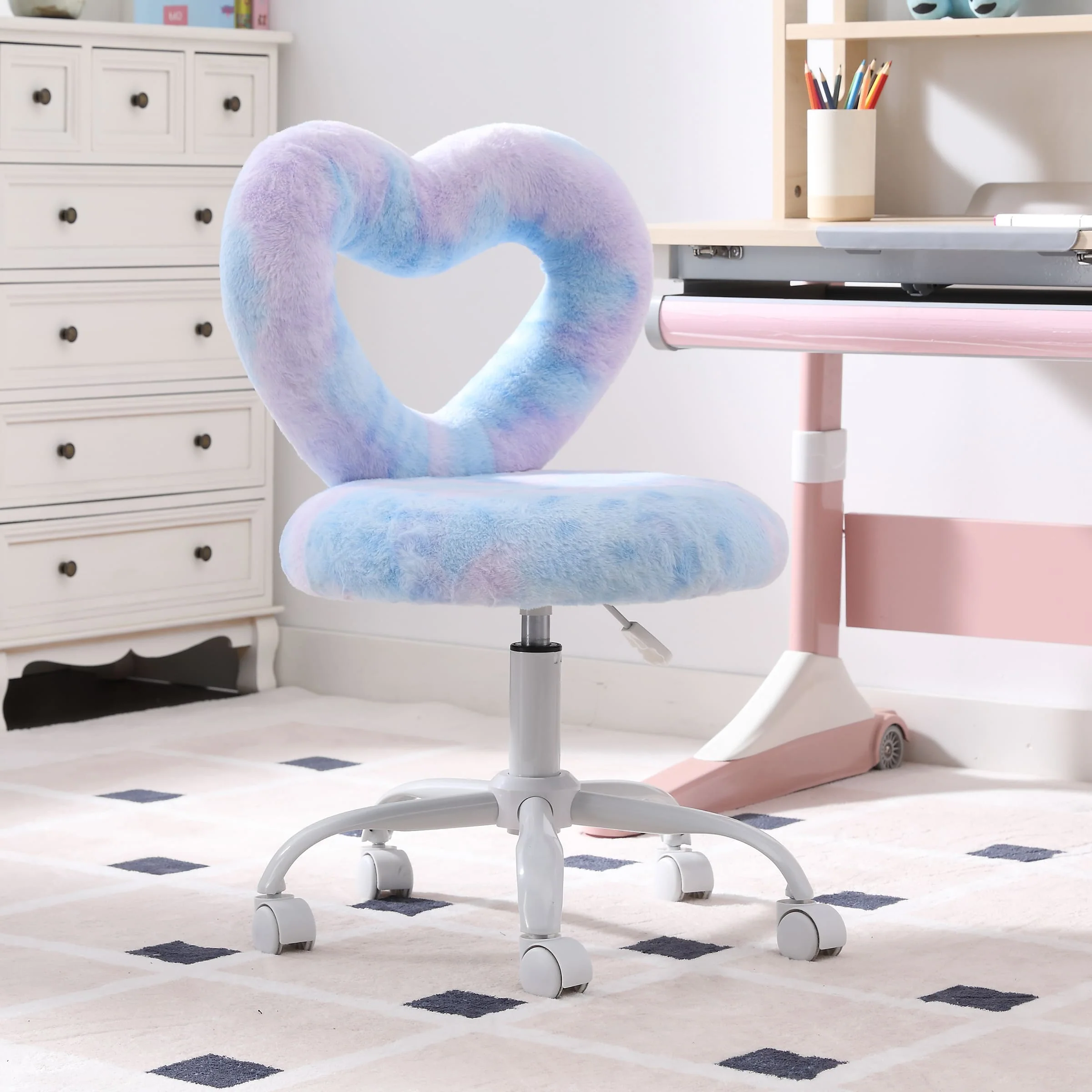 Adjustable Rolling Kids Desk Chair with Heart-Shape Back - 7002KC - Image 24