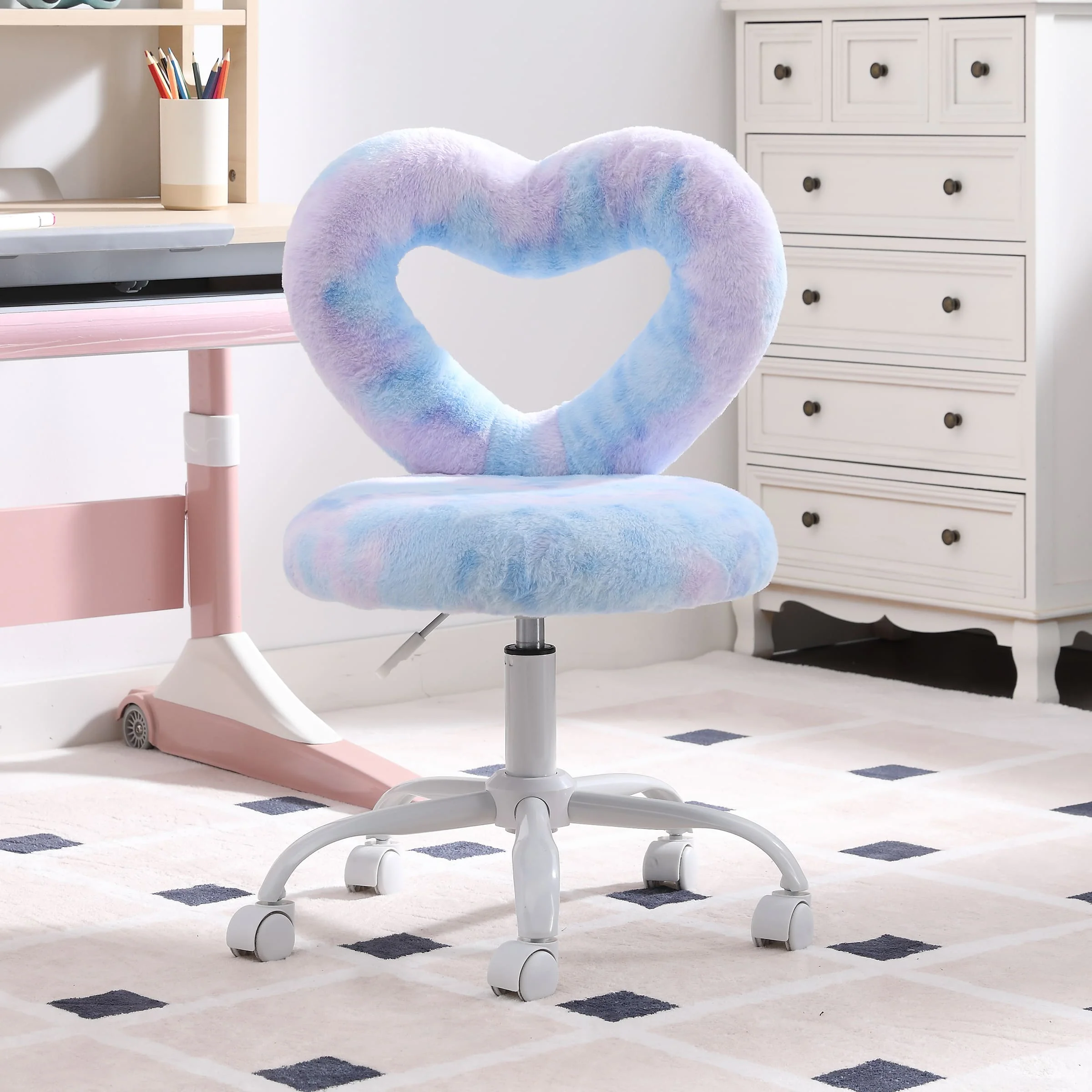 Adjustable Rolling Kids Desk Chair with Heart-Shape Back - 7002KC - Image 25