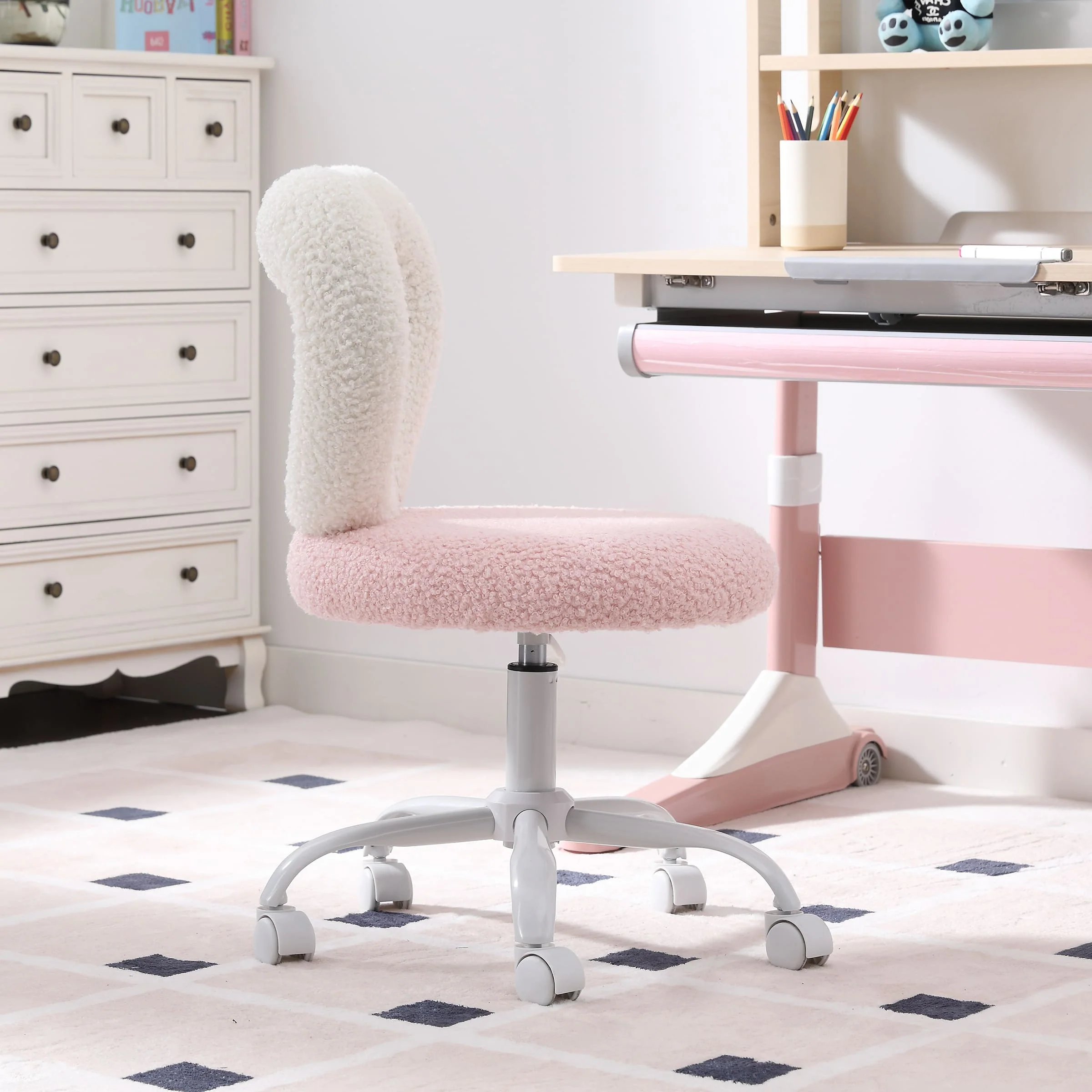 Adjustable Rolling Kids Desk Chair with Heart-Shape Back - 7002KC - Image 3
