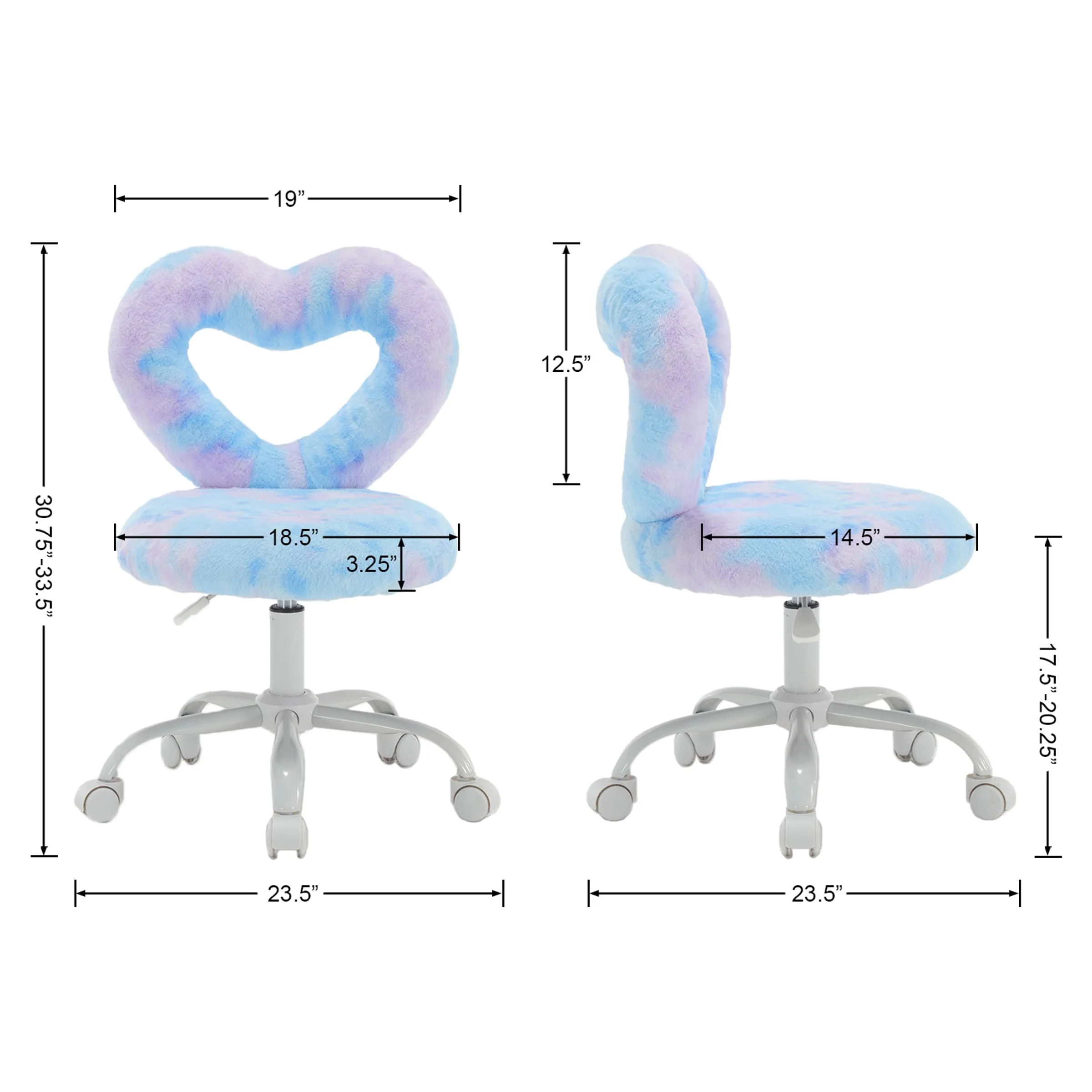 Adjustable Rolling Kids Desk Chair with Heart-Shape Back - 7002KC - Image 31