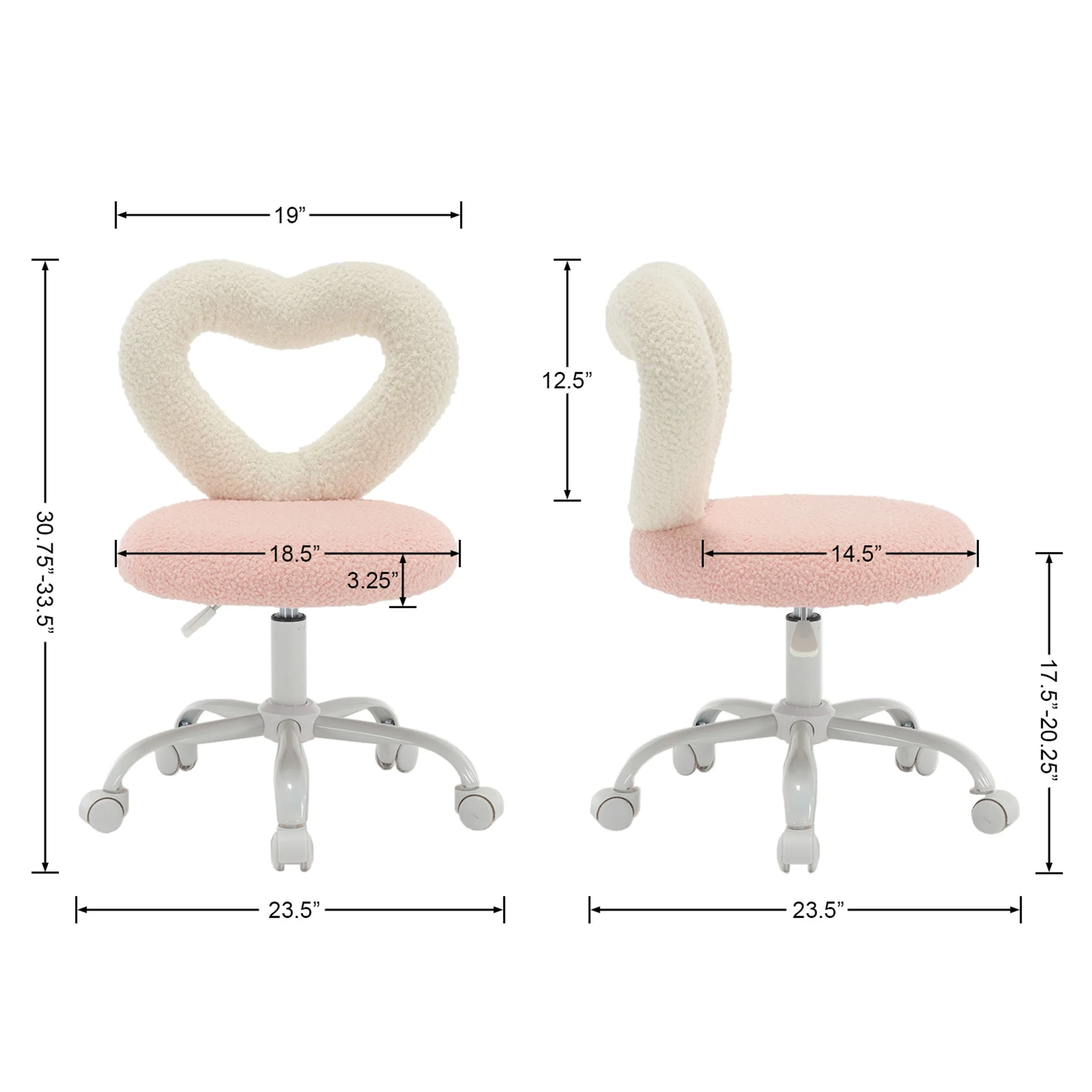 Adjustable Rolling Kids Desk Chair with Heart-Shape Back - 7002KC - Image 7
