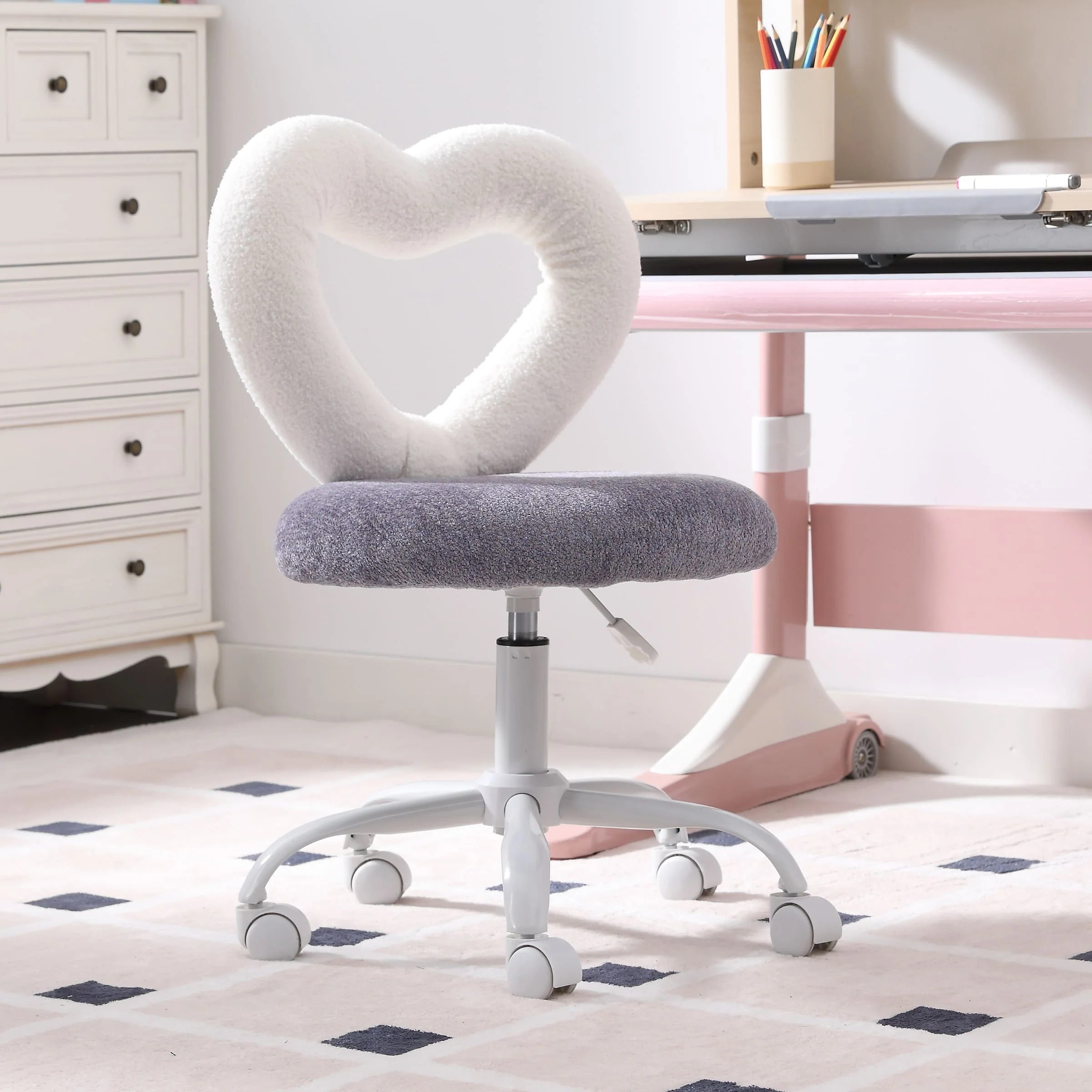 Adjustable Rolling Kids Desk Chair with Heart-Shape Back - 7002KC - Image 8