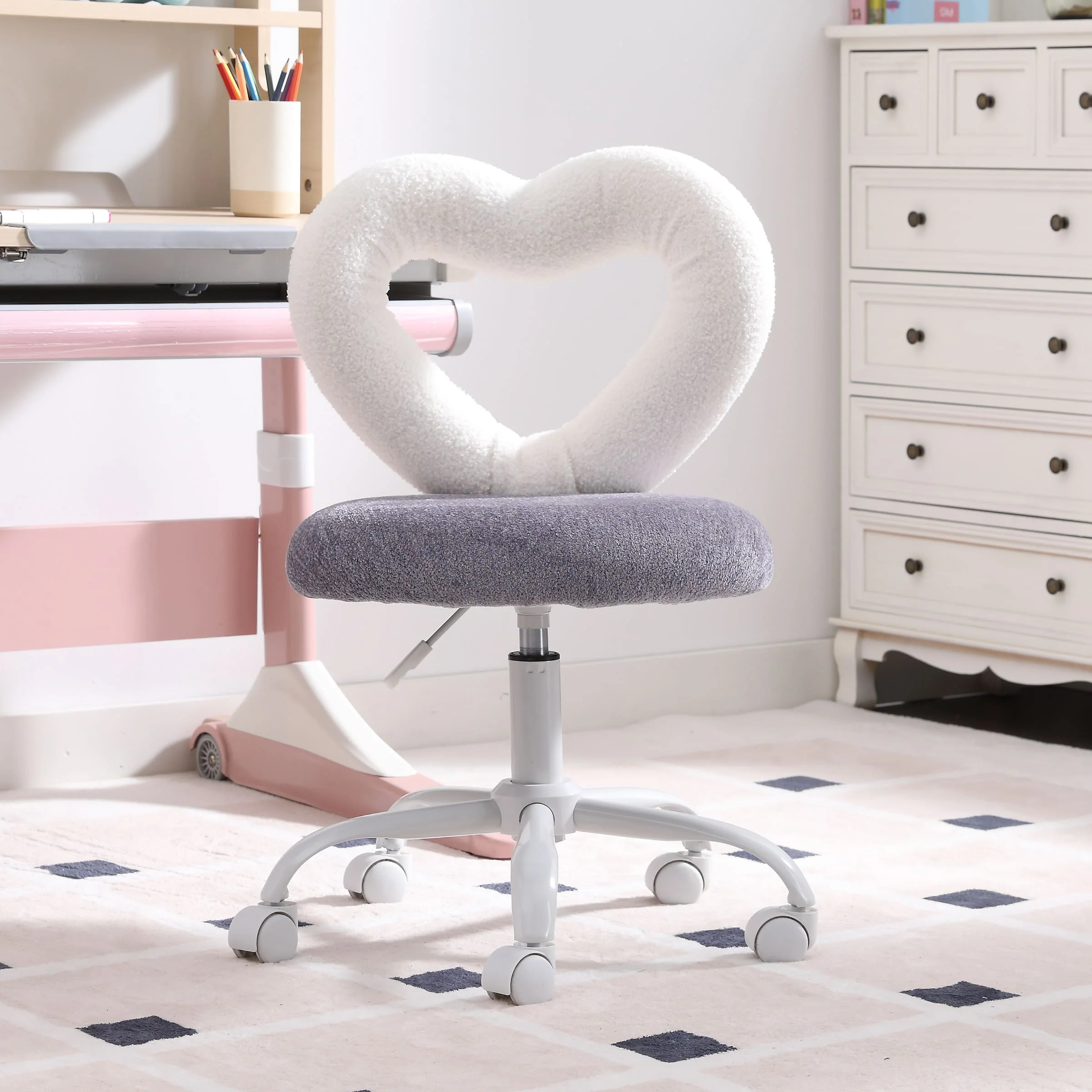 Adjustable Rolling Kids Desk Chair with Heart-Shape Back - 7002KC - Image 9