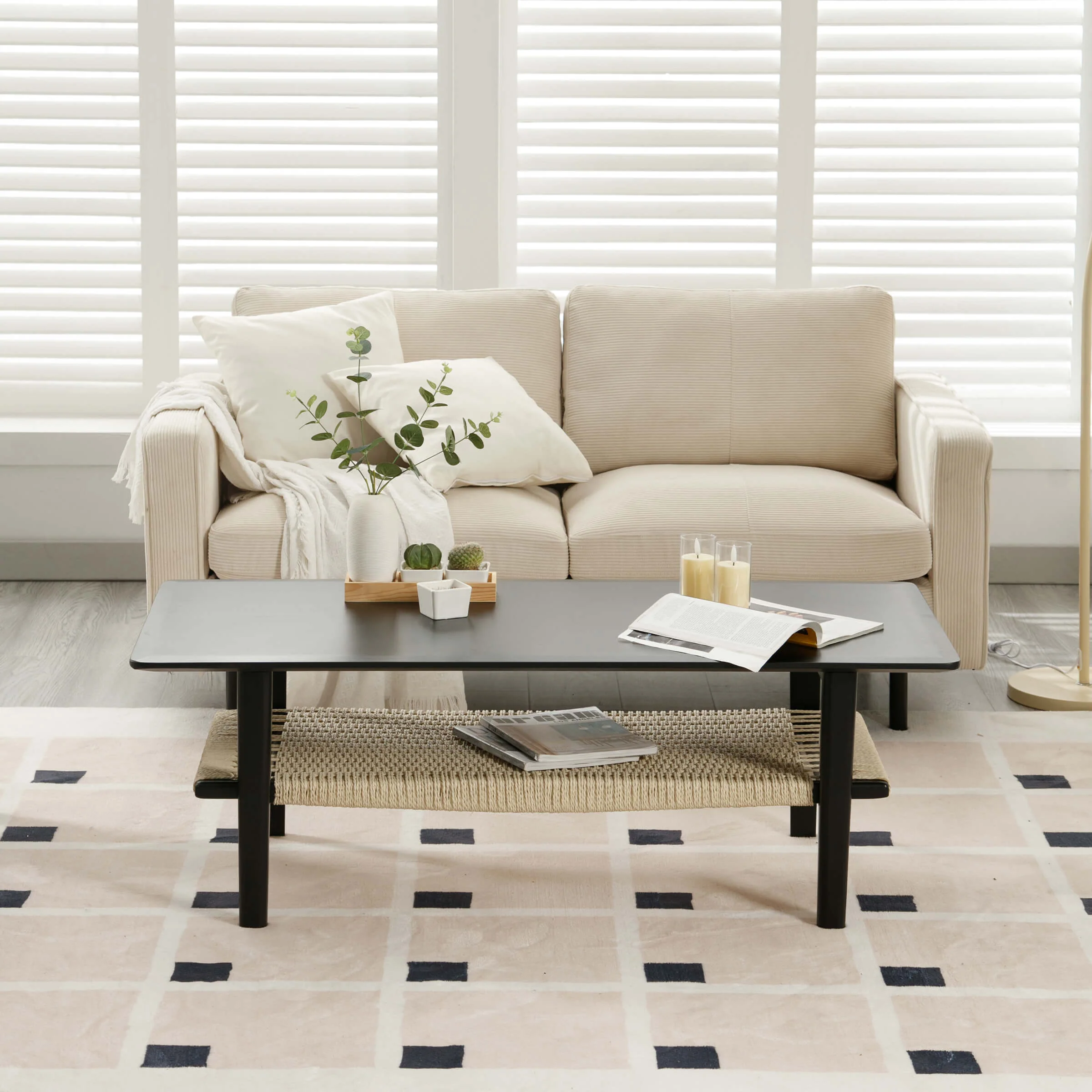2-Tier Coffee Table with Natural Rattan Storage Shelf - 21793CT - Image 10