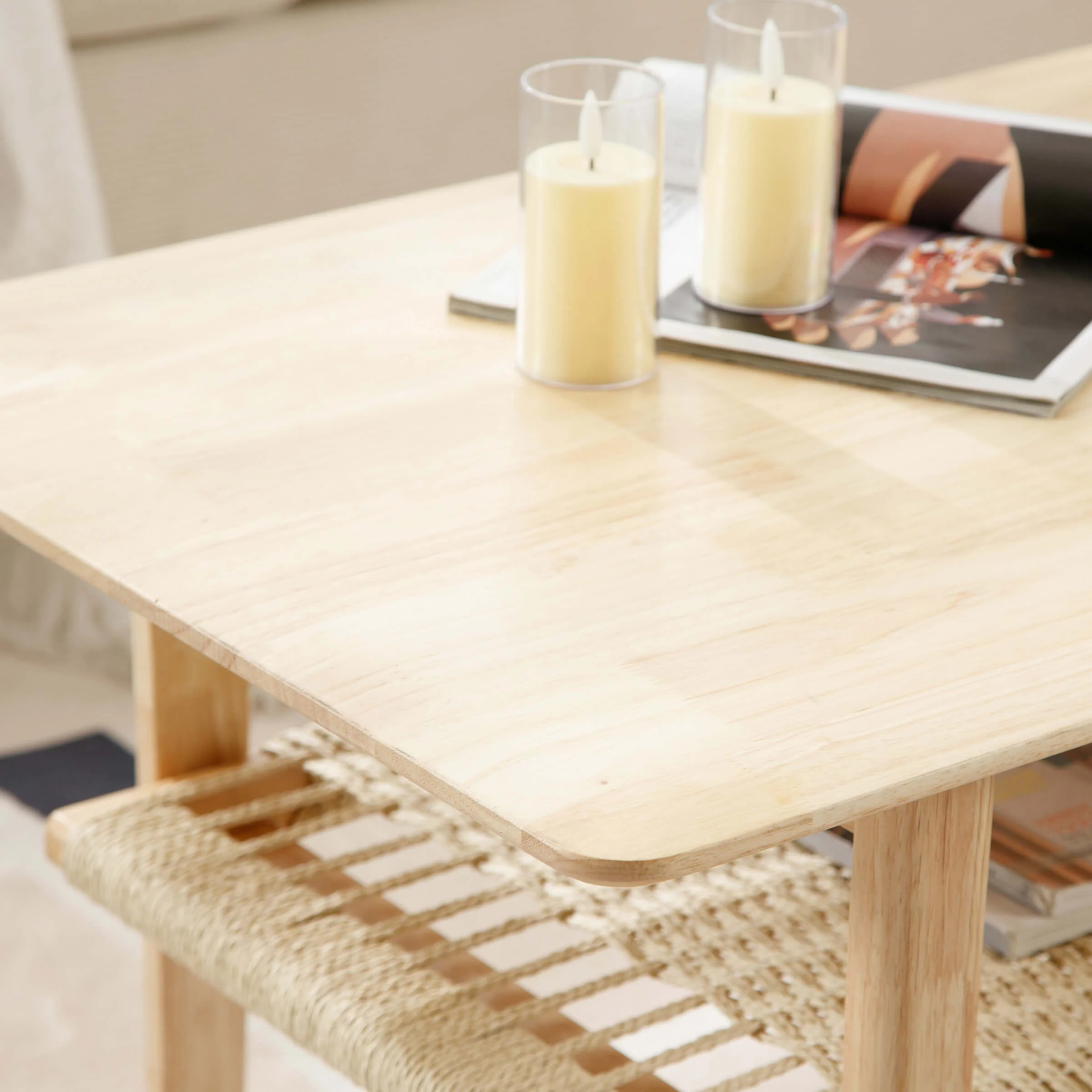 2-Tier Coffee Table with Natural Rattan Storage Shelf - 21793CT - Image 6