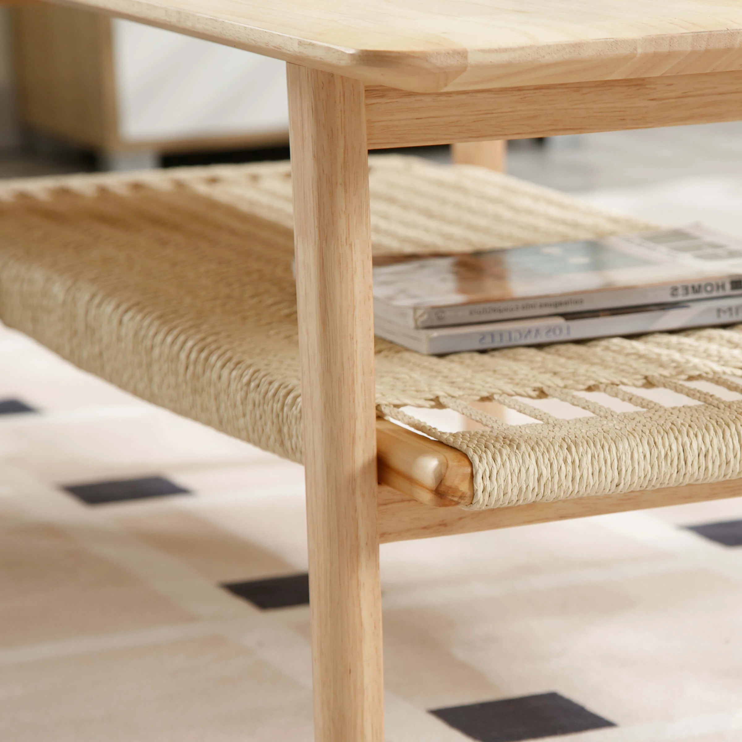 2-Tier Coffee Table with Natural Rattan Storage Shelf - 21793CT - Image 7