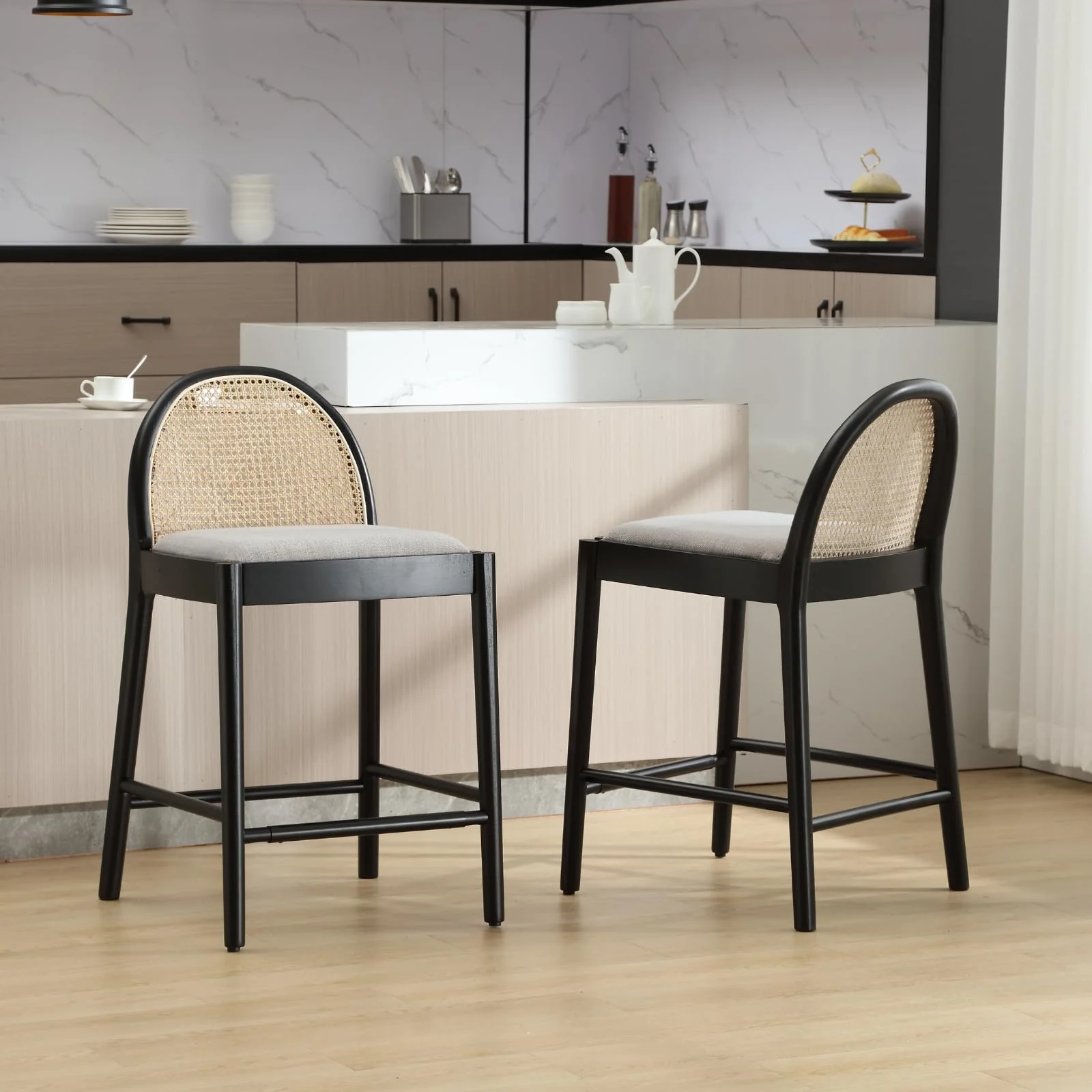 24.4"H Rattan Backrest Wooden Counter Height Stools Set of 2 - 5962CS - Image 10