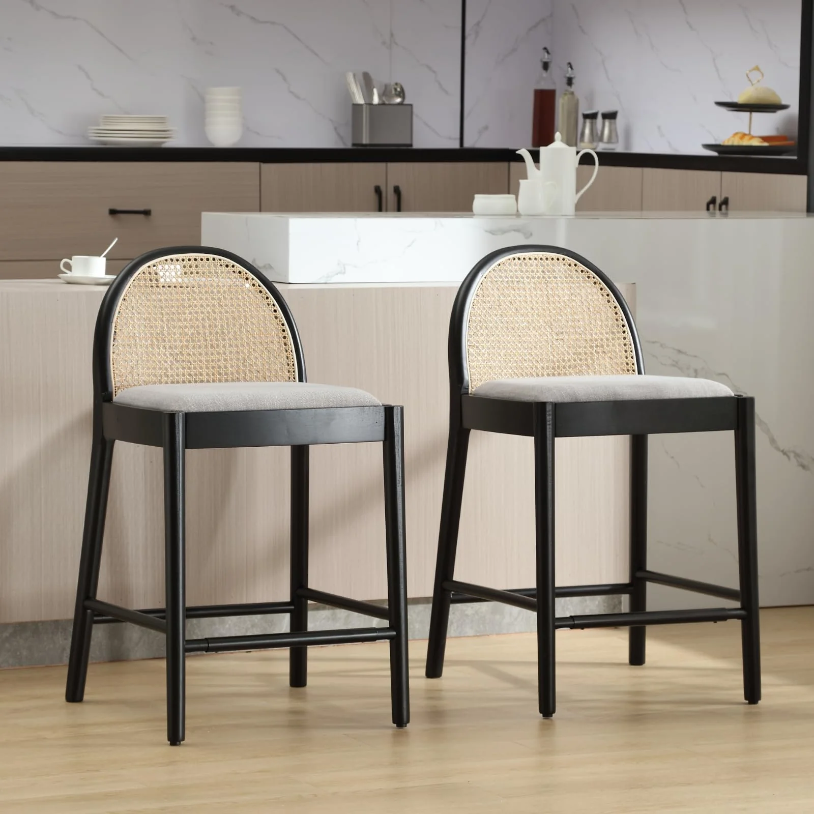 24.4"H Rattan Backrest Wooden Counter Height Stools Set of 2 - 5962CS - Image 12