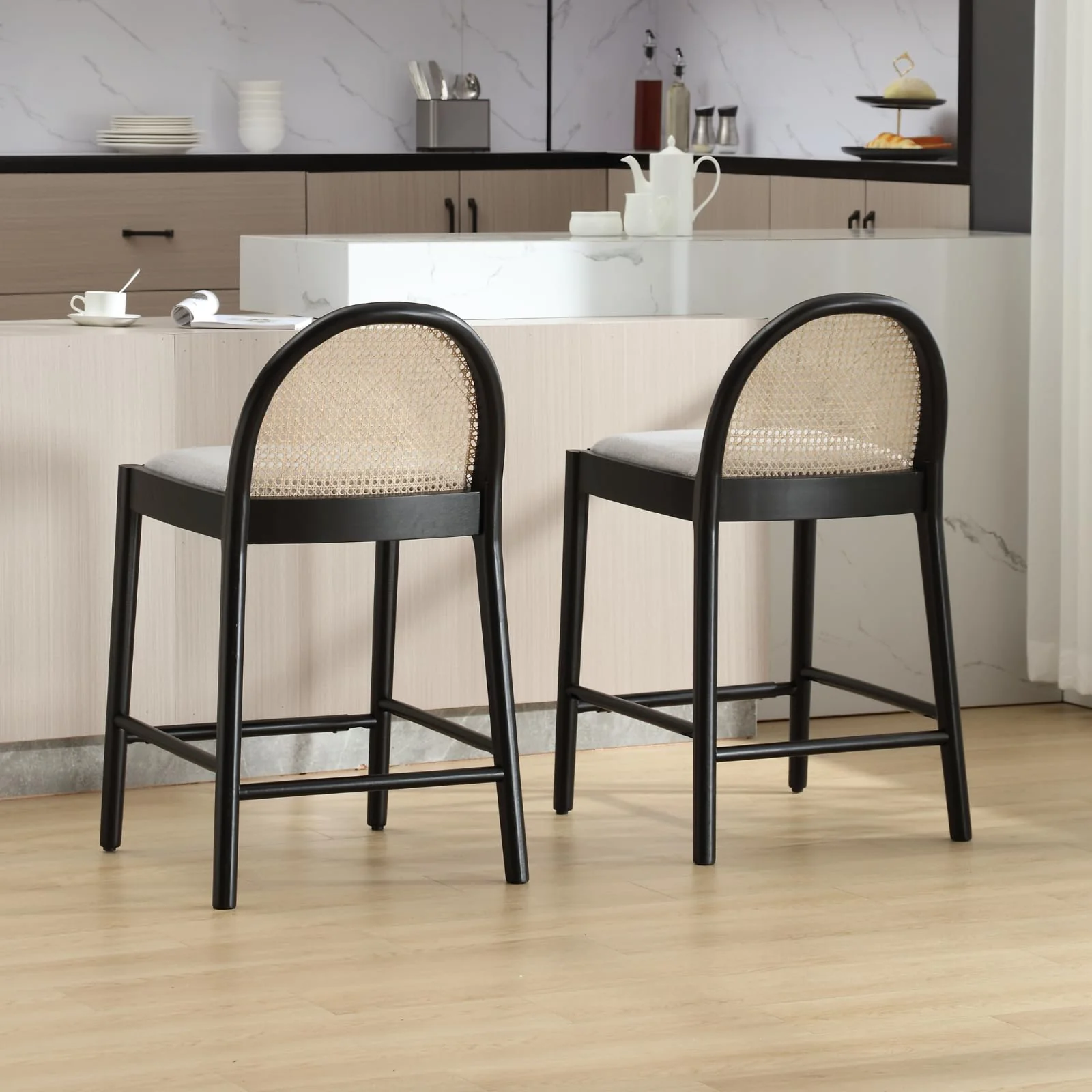 24.4"H Rattan Backrest Wooden Counter Height Stools Set of 2 - 5962CS - Image 13