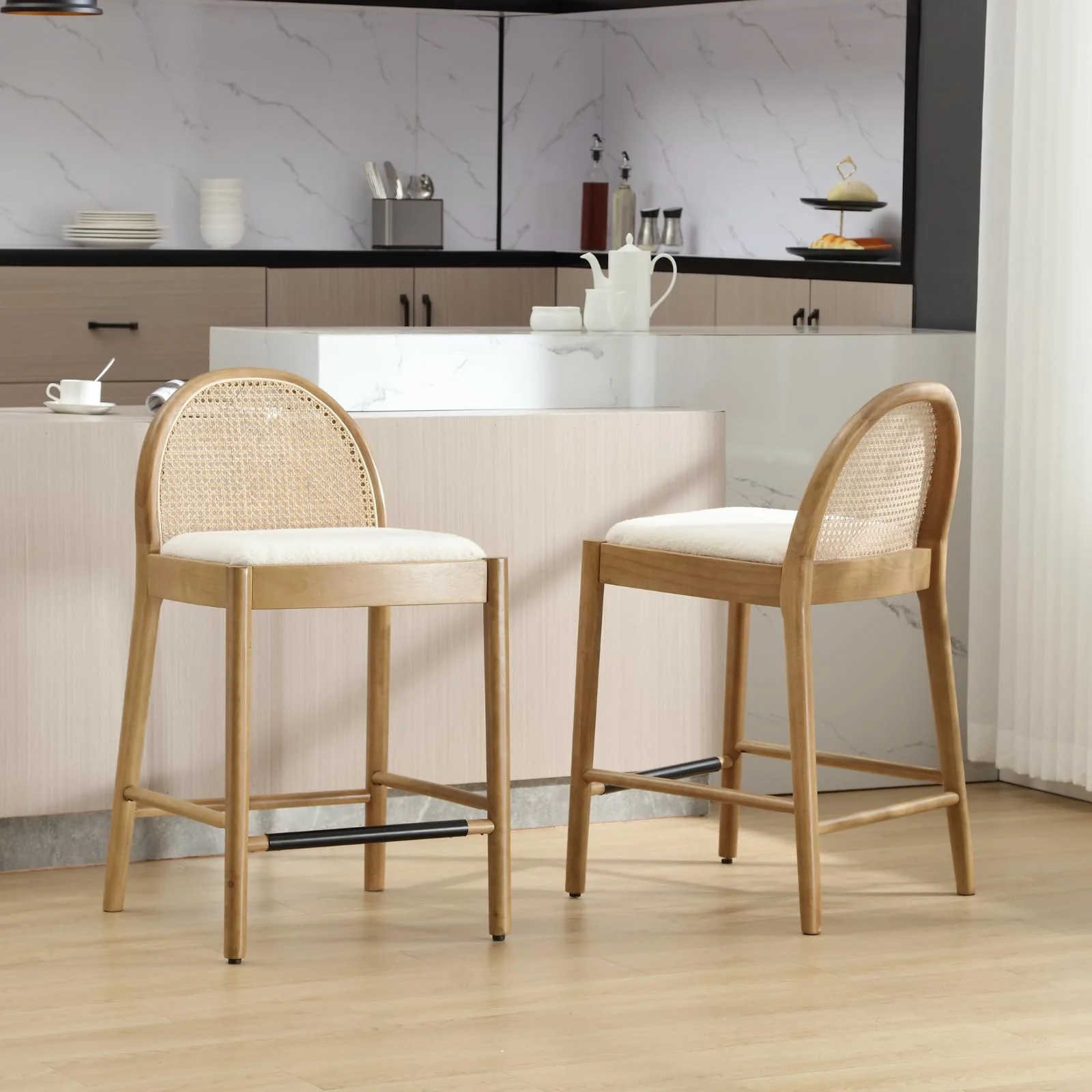 24.4"H Rattan Backrest Wooden Counter Height Stools Set of 2 - 5962CS - Image 16
