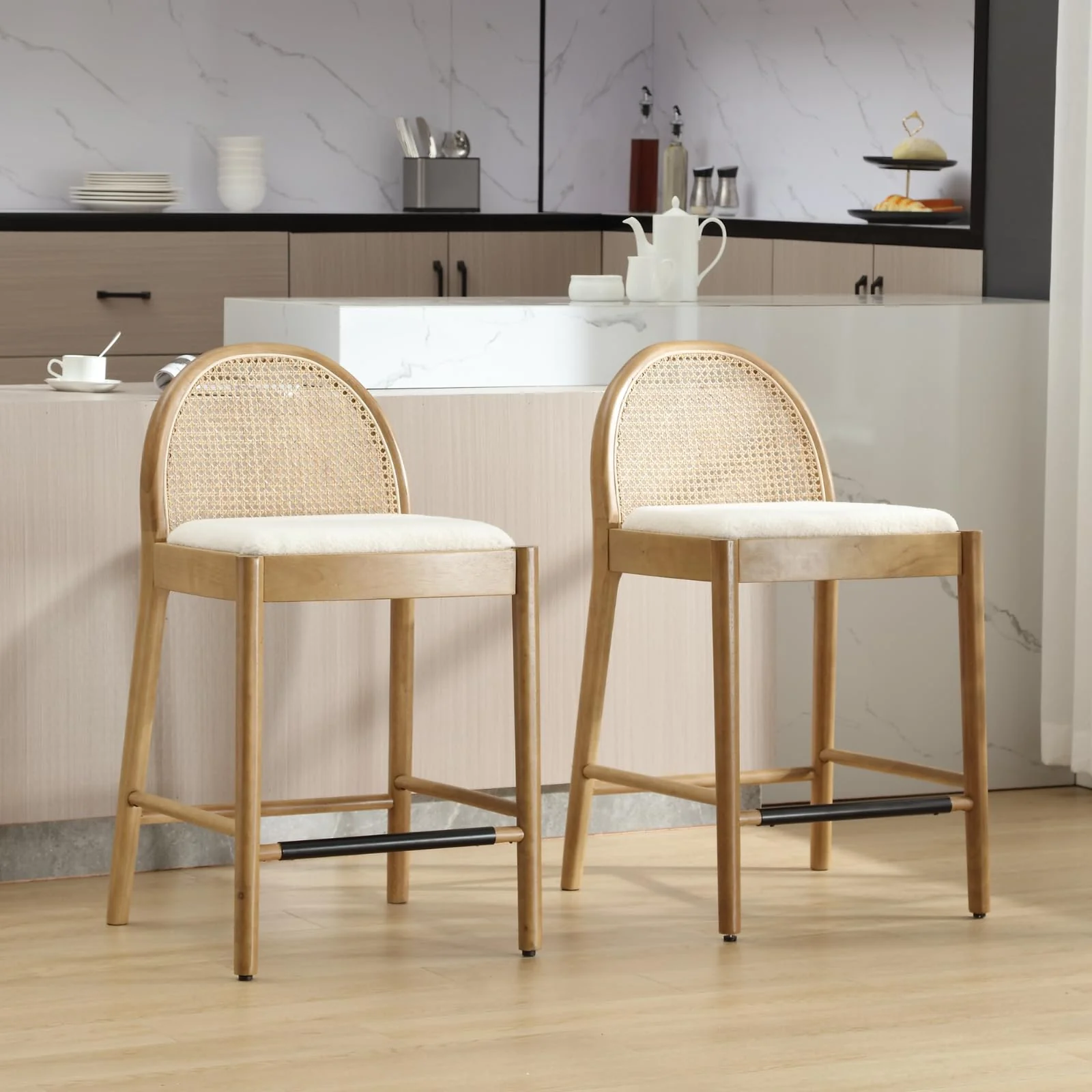 24.4"H Rattan Backrest Wooden Counter Height Stools Set of 2 - 5962CS - Image 17