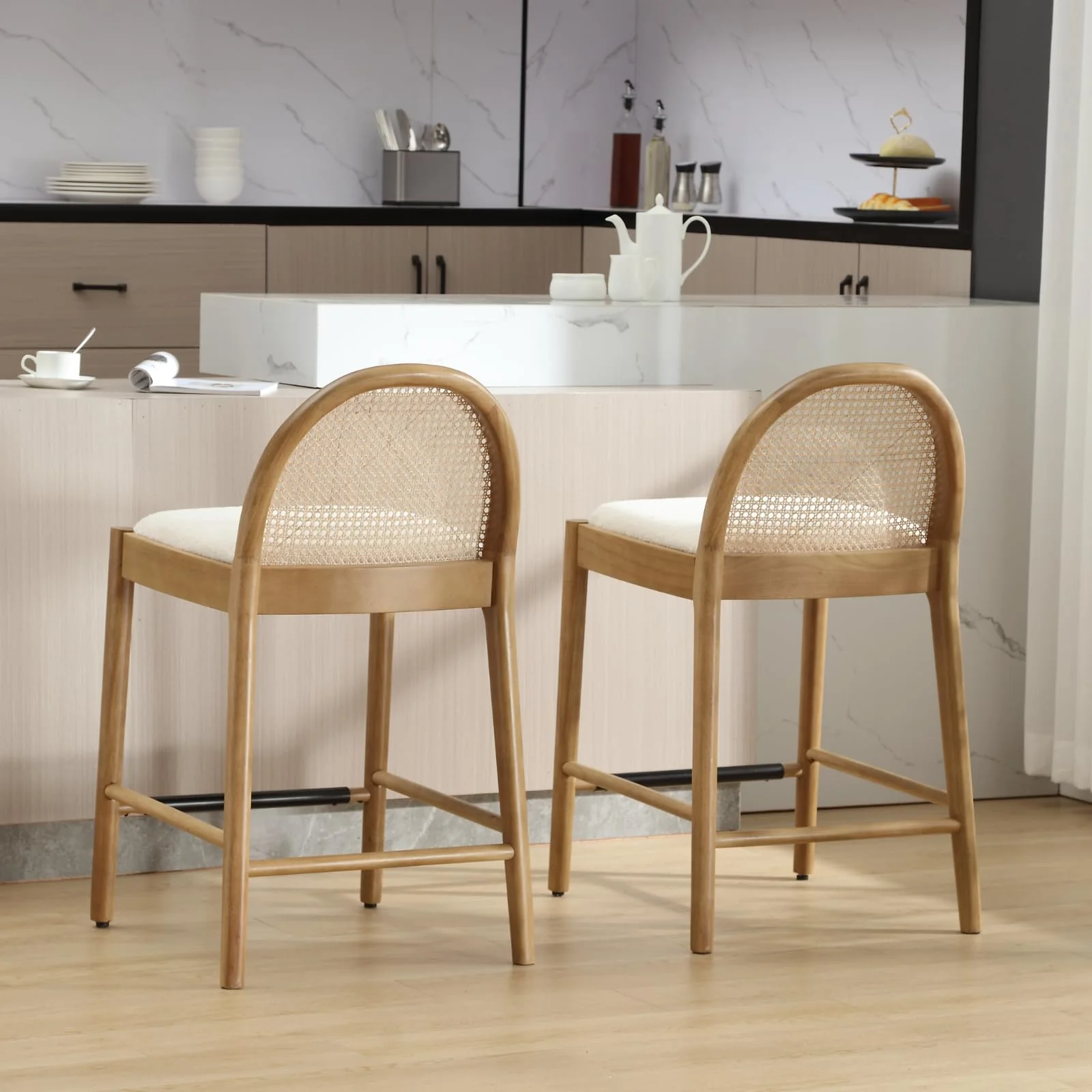 24.4"H Rattan Backrest Wooden Counter Height Stools Set of 2 - 5962CS - Image 18