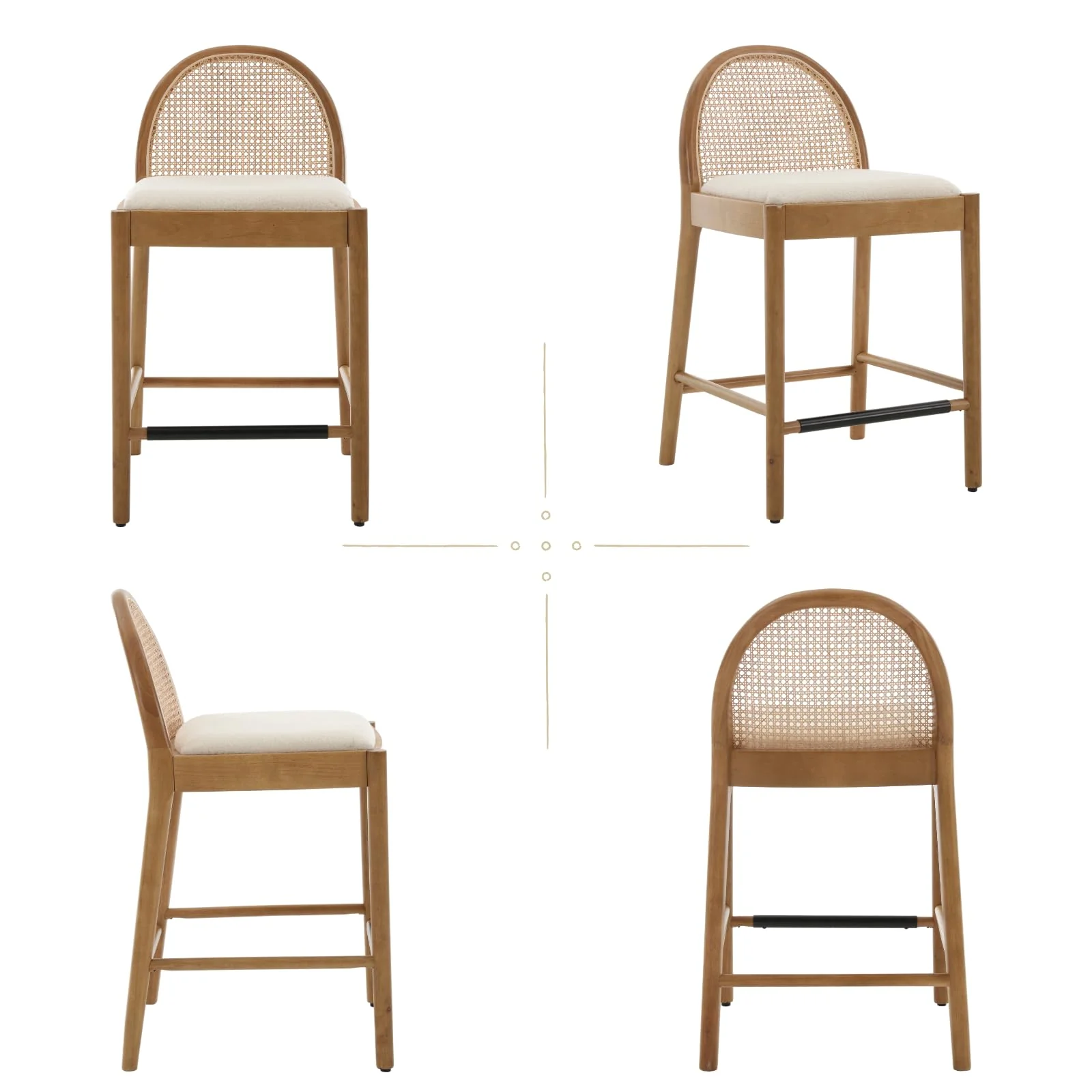 24.4"H Rattan Backrest Wooden Counter Height Stools Set of 2 - 5962CS - Image 20