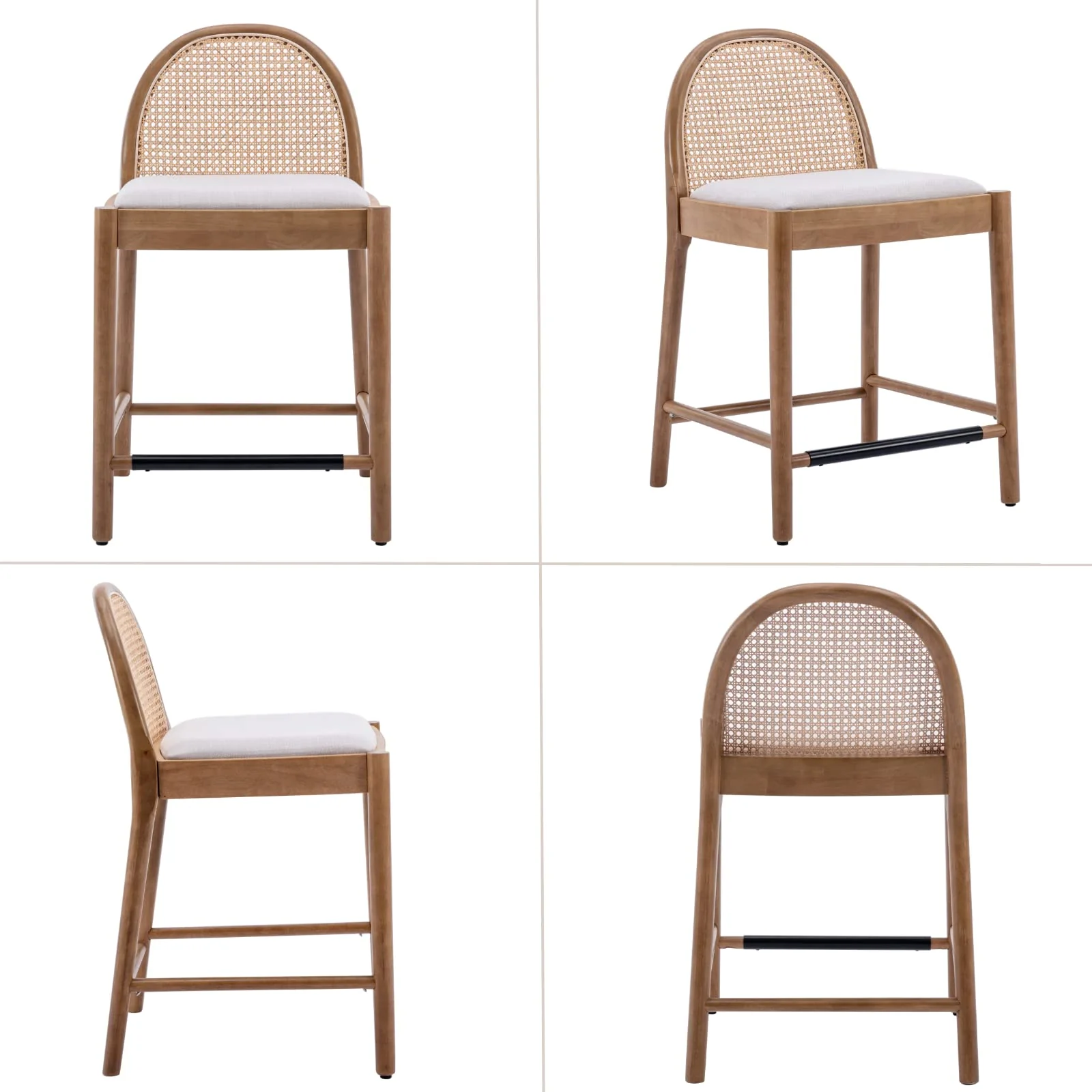 24.4"H Rattan Backrest Wooden Counter Height Stools Set of 2 - 5962CS - Image 8