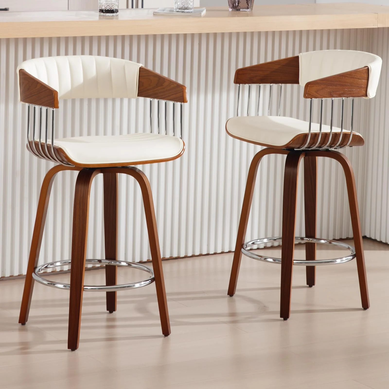 26"H Swivel Wood Legs Counter Stools Set of 2 - 3111CS - Image 12