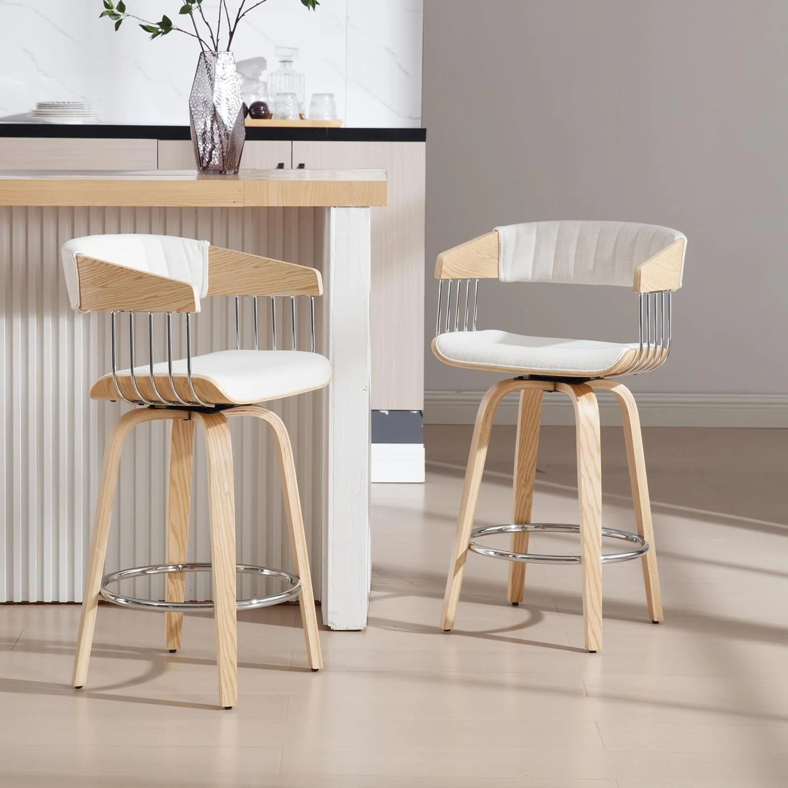 26"H Swivel Wood Legs Counter Stools Set of 2 - 3111CS - Image 3