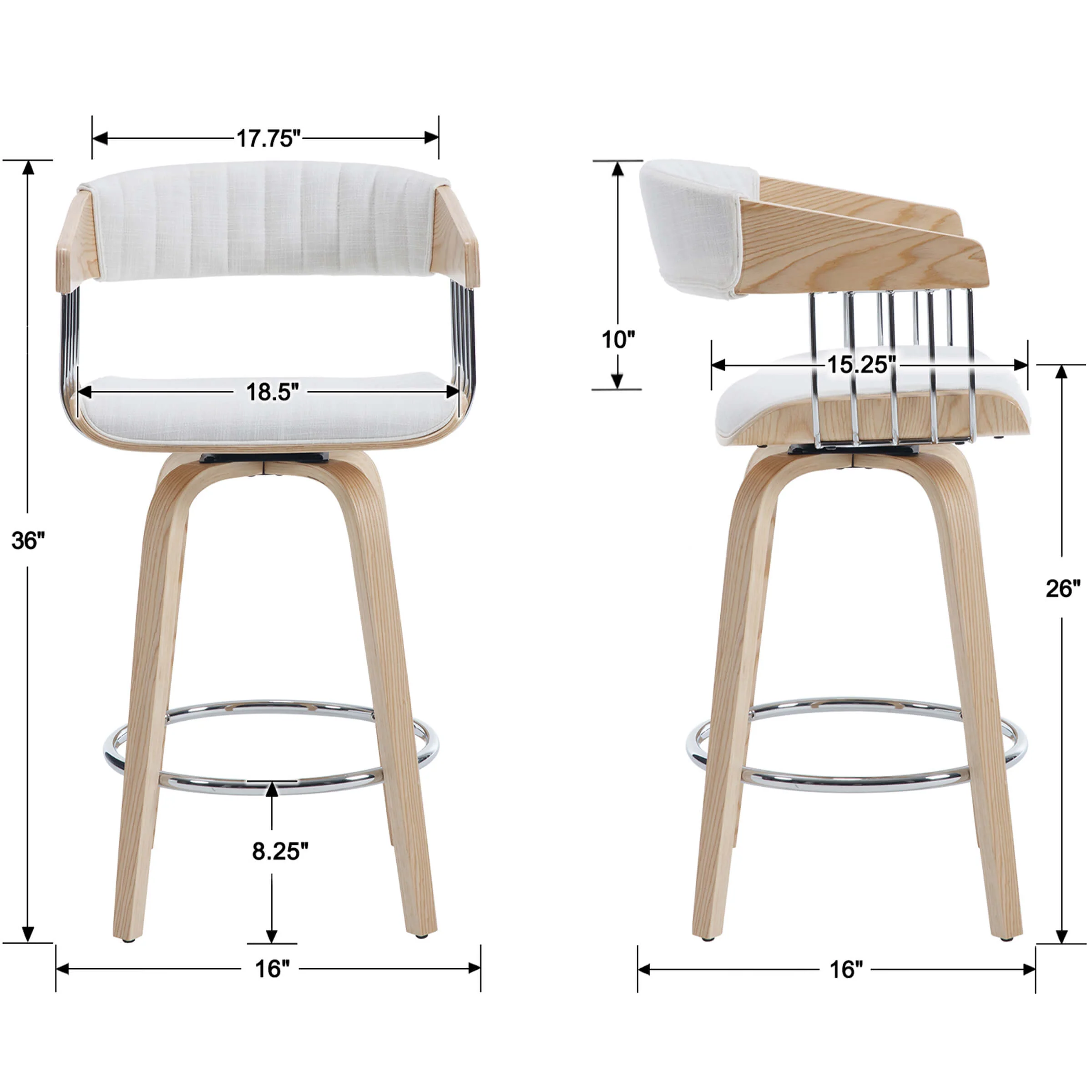 26"H Swivel Wood Legs Counter Stools Set of 2 - 3111CS - Image 9