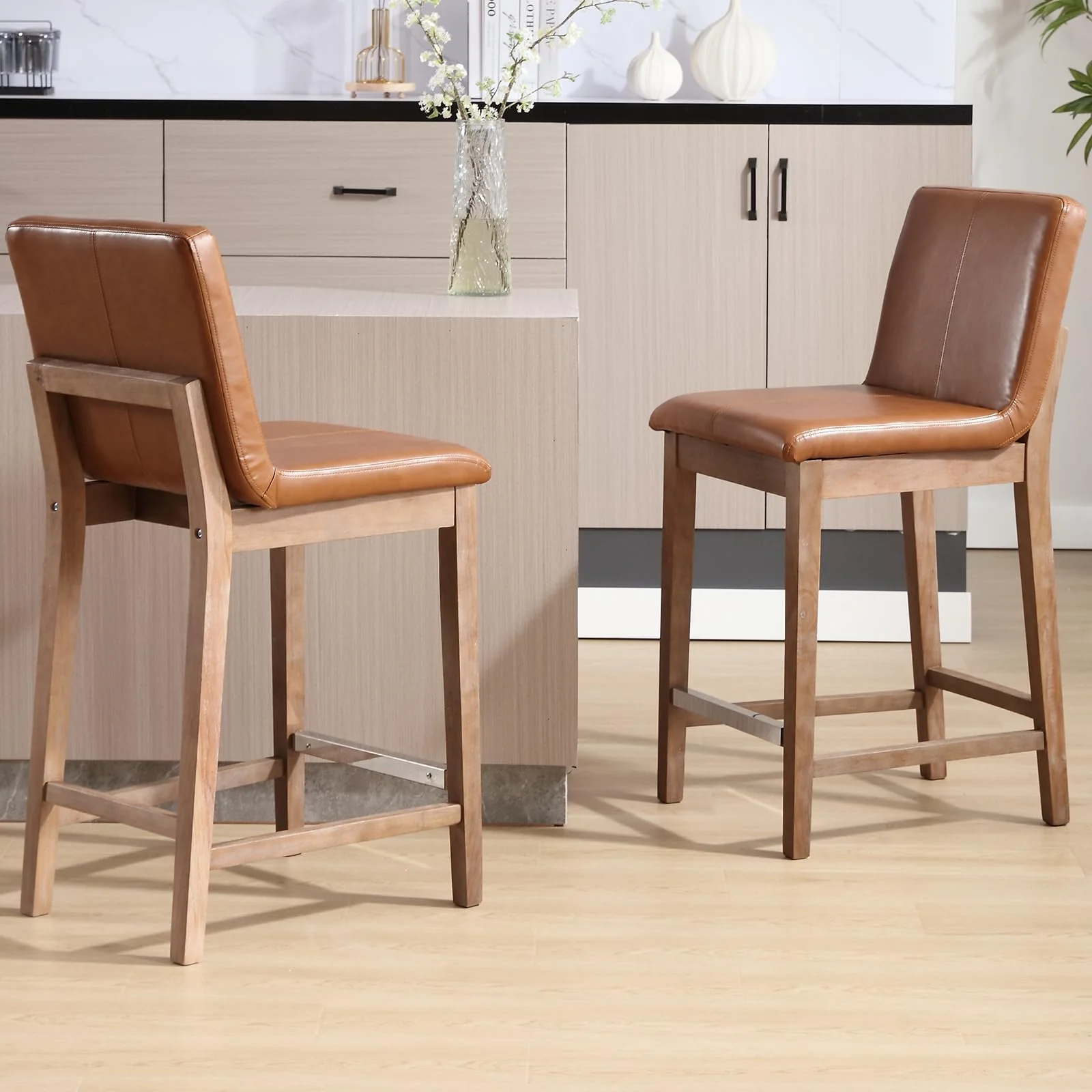26"H & 30"H Modern Wood Stools Set of 2 - 5730 - Image 2