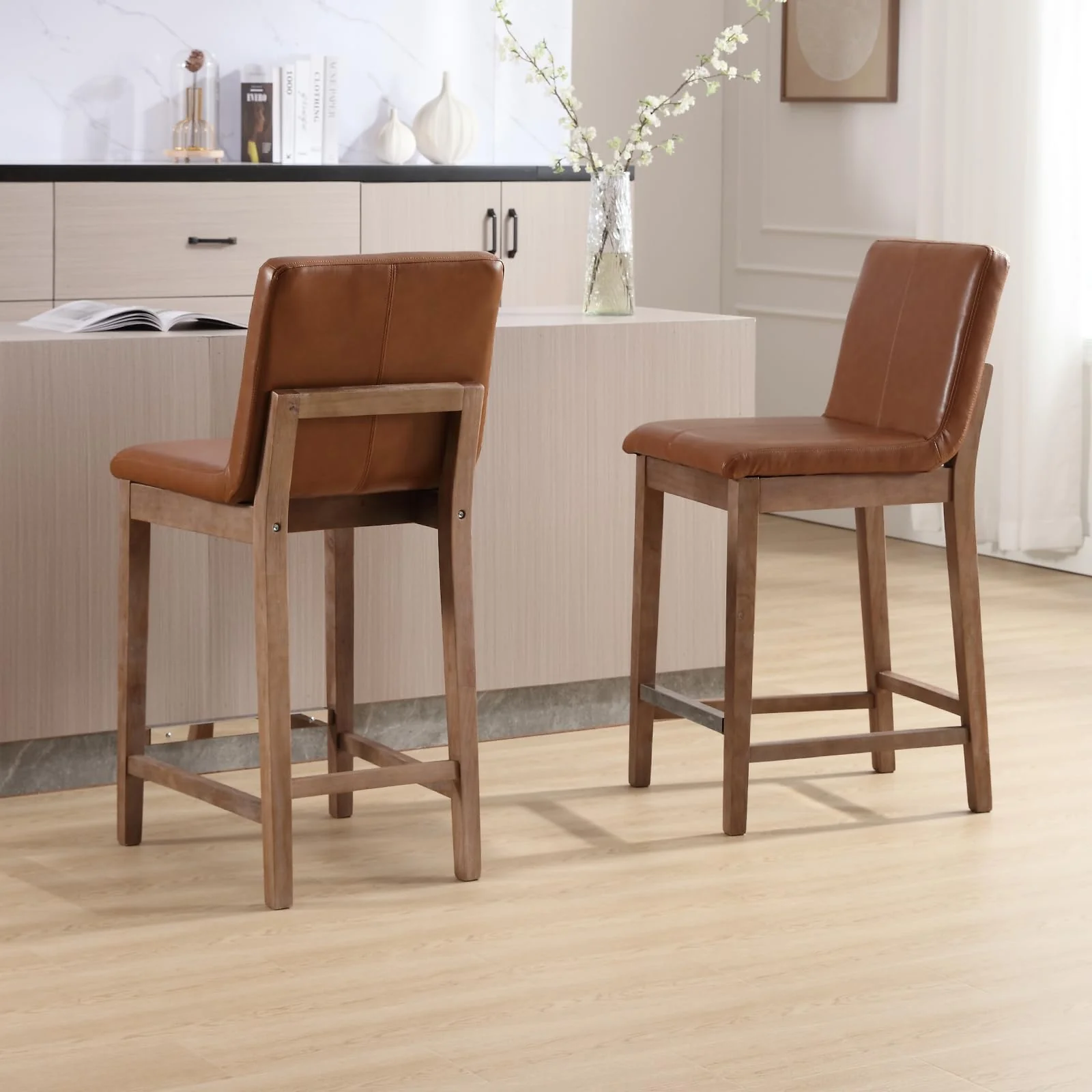 26"H & 30"H Modern Wood Stools Set of 2 - 5730 - Image 3