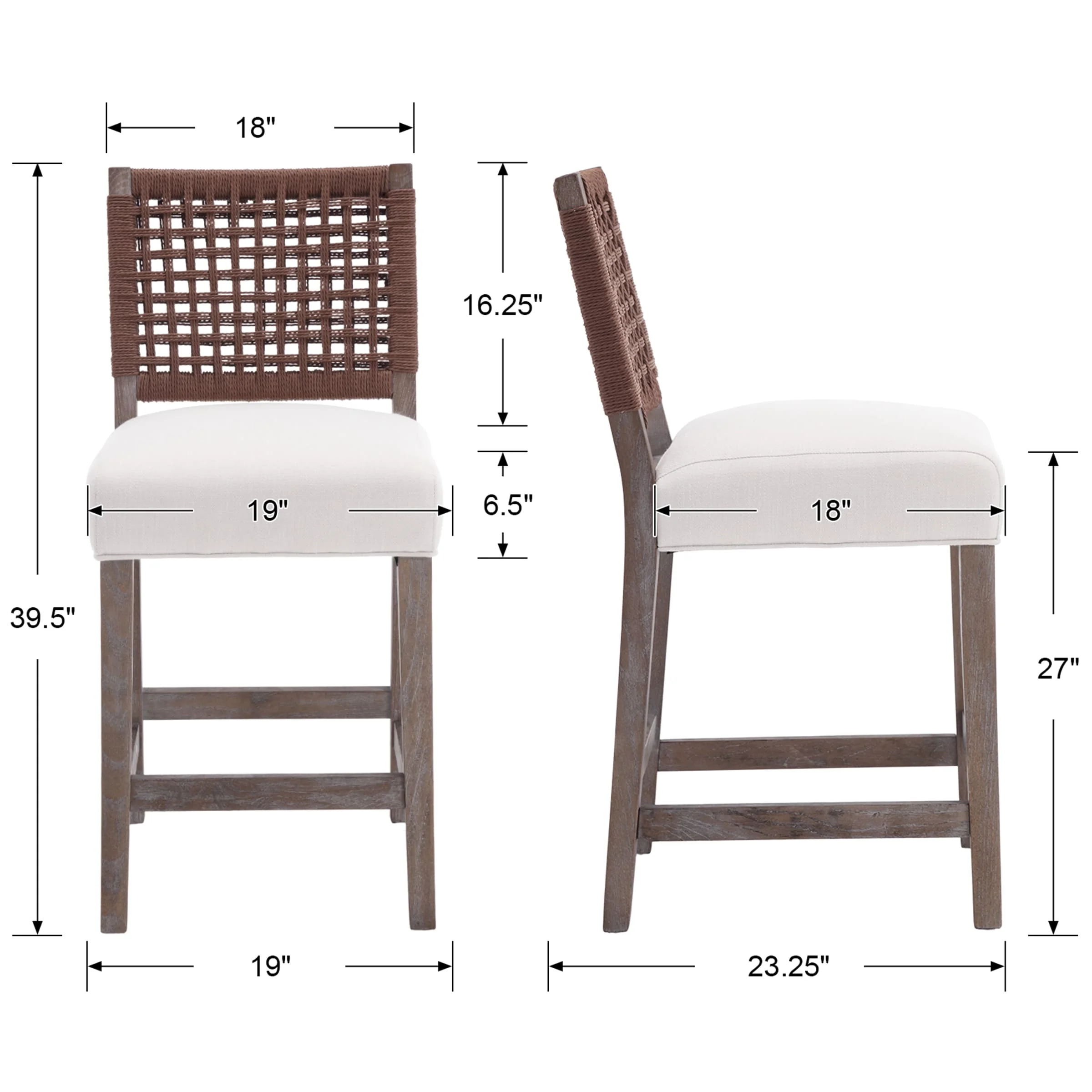 27"H Farmhouse Woven Backrest Counter Stools Set of 2 - 2227CS - Image 16
