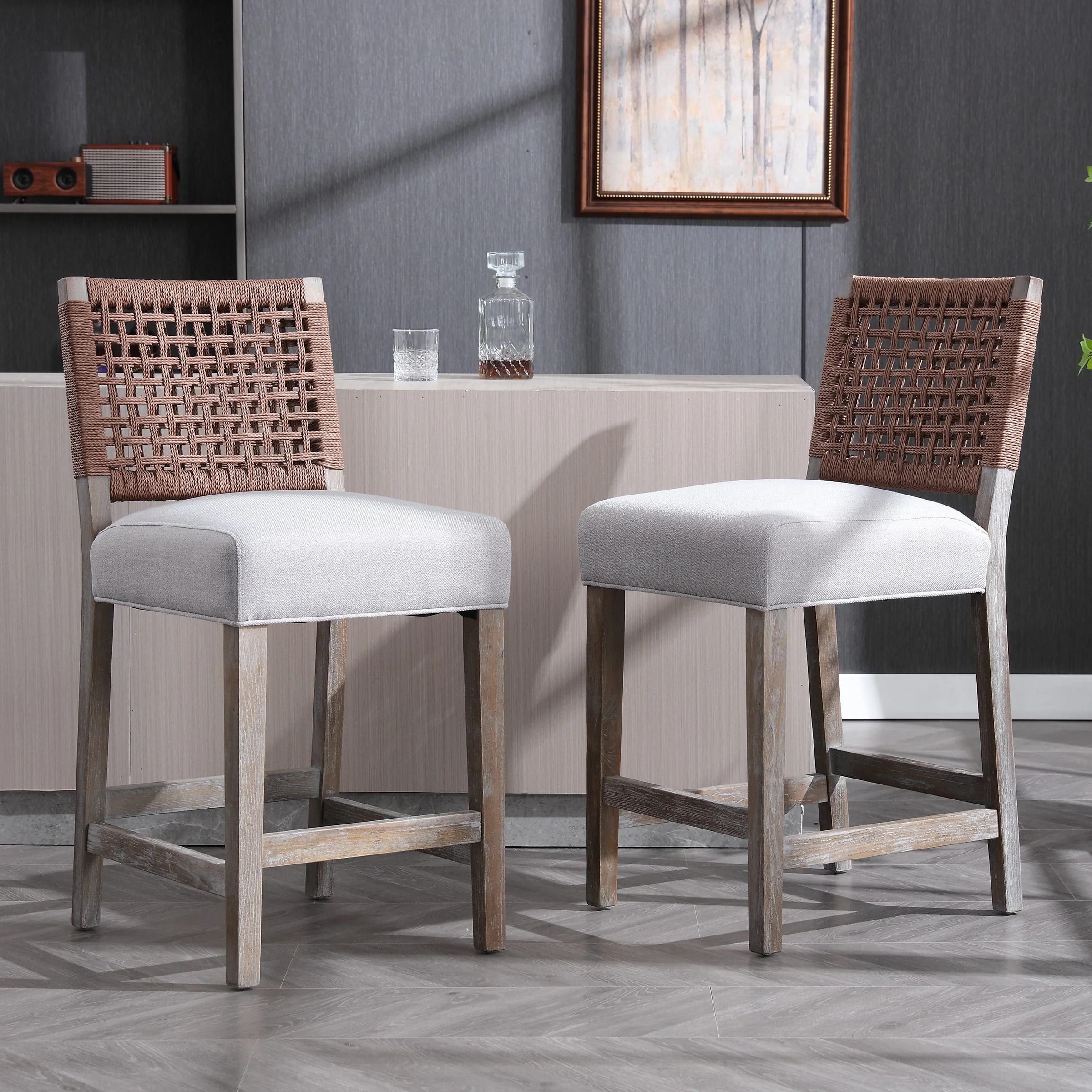 27"H Farmhouse Woven Backrest Counter Stools Set of 2 - 2227CS - Image 17