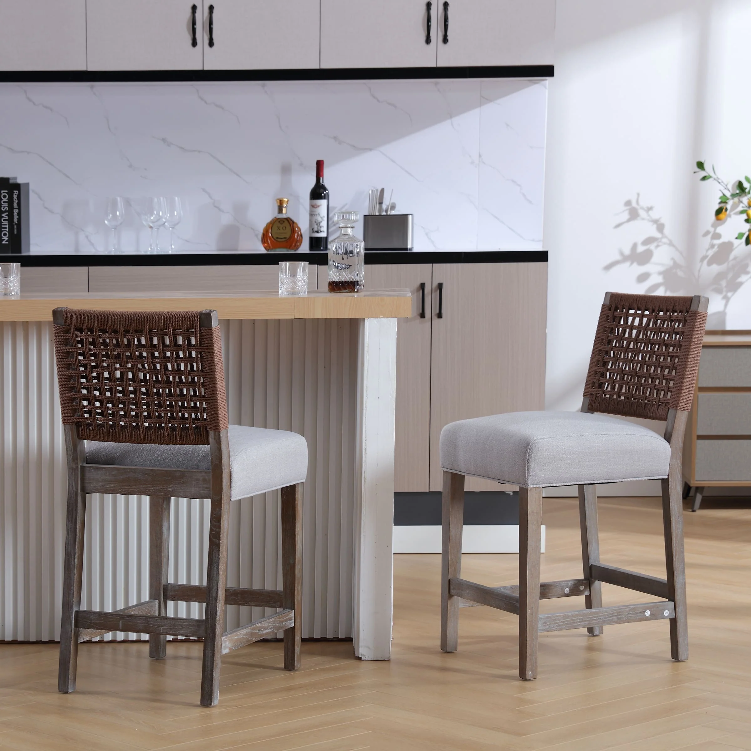 27"H Farmhouse Woven Backrest Counter Stools Set of 2 - 2227CS - Image 18