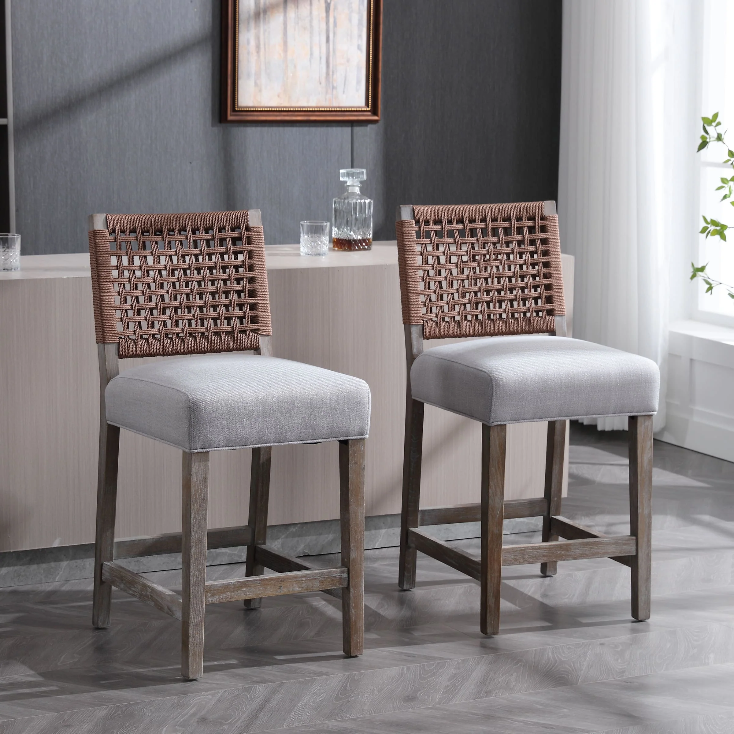 27"H Farmhouse Woven Backrest Counter Stools Set of 2 - 2227CS - Image 19