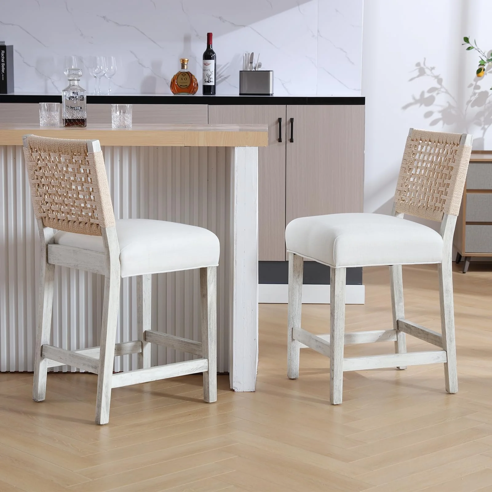 27"H Farmhouse Woven Backrest Counter Stools Set of 2 - 2227CS - Image 2