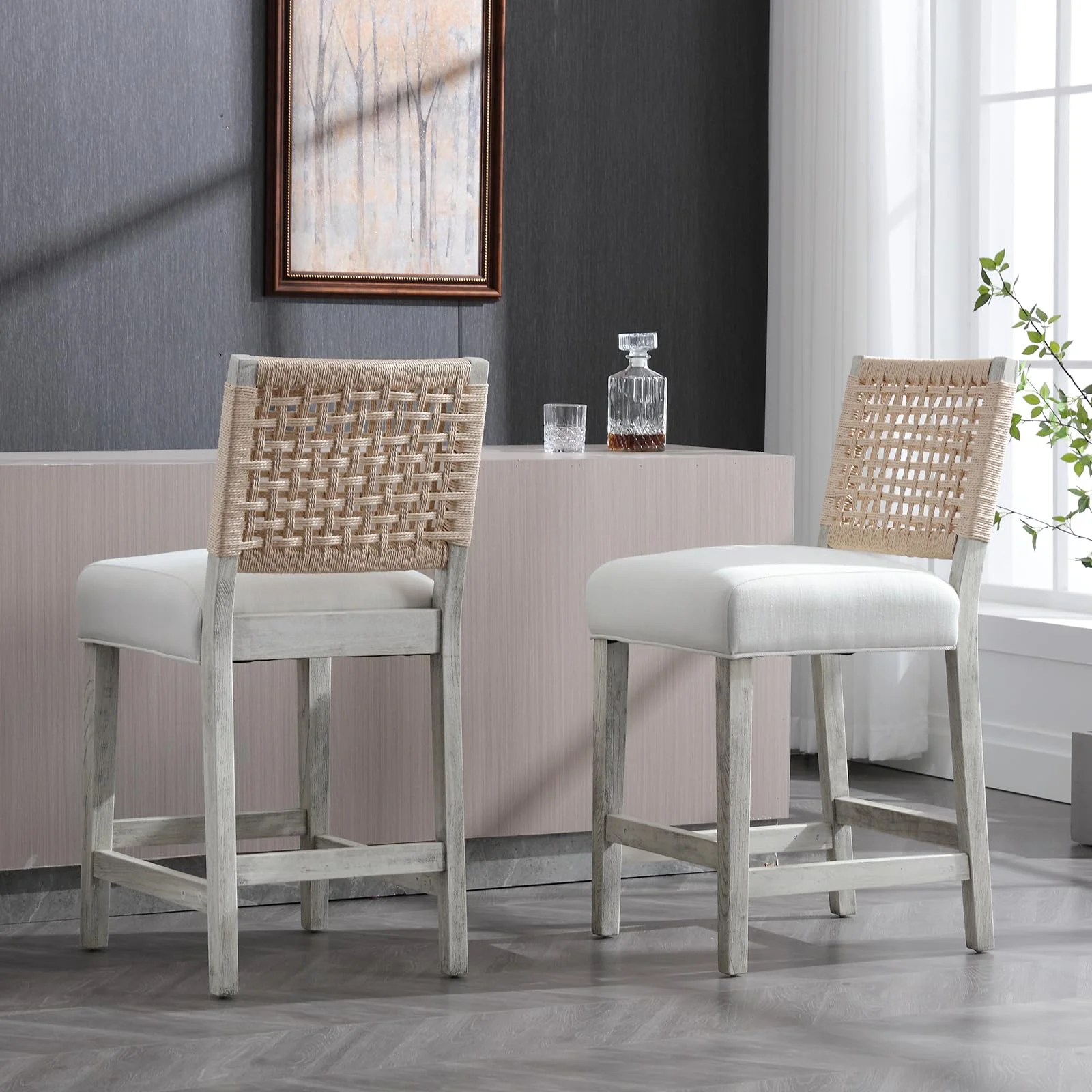 27"H Farmhouse Woven Backrest Counter Stools Set of 2 - 2227CS - Image 3