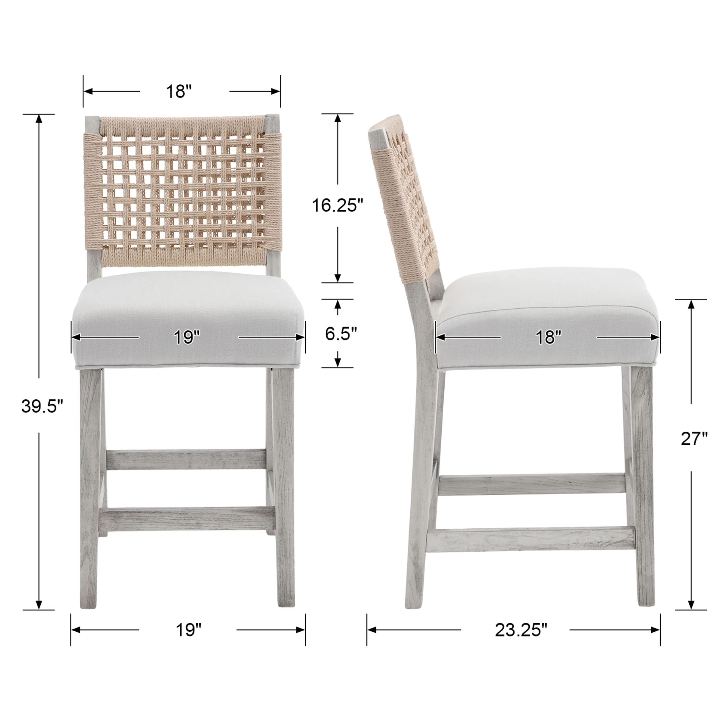 27"H Farmhouse Woven Backrest Counter Stools Set of 2 - 2227CS - Image 7