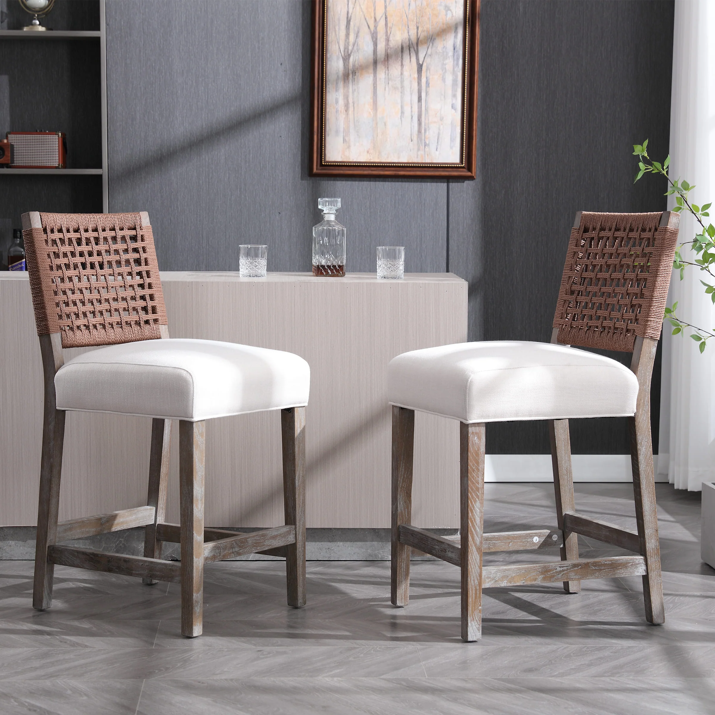 27"H Farmhouse Woven Backrest Counter Stools Set of 2 - 2227CS - Image 8