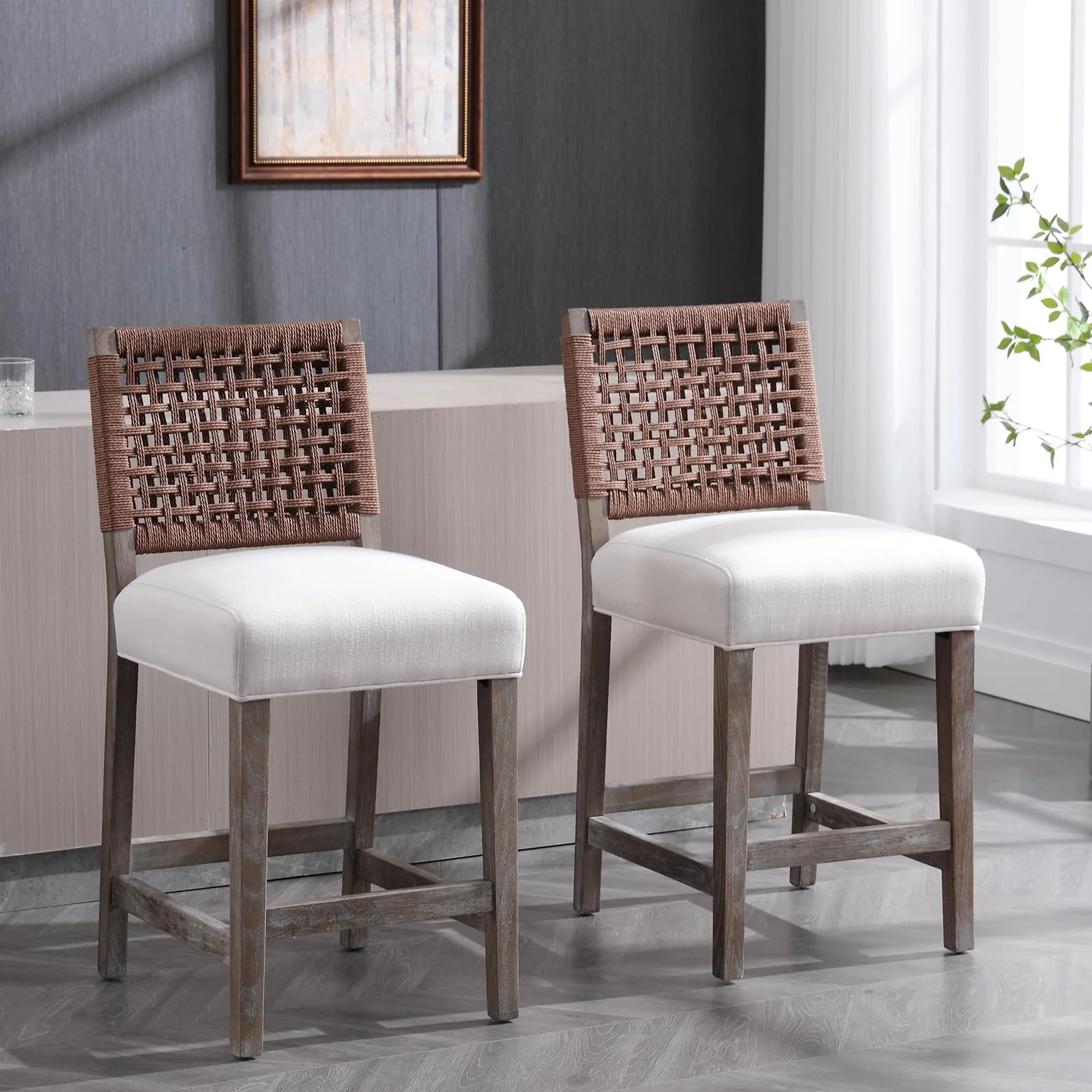 27"H Farmhouse Woven Backrest Counter Stools Set of 2 - 2227CS - Image 9
