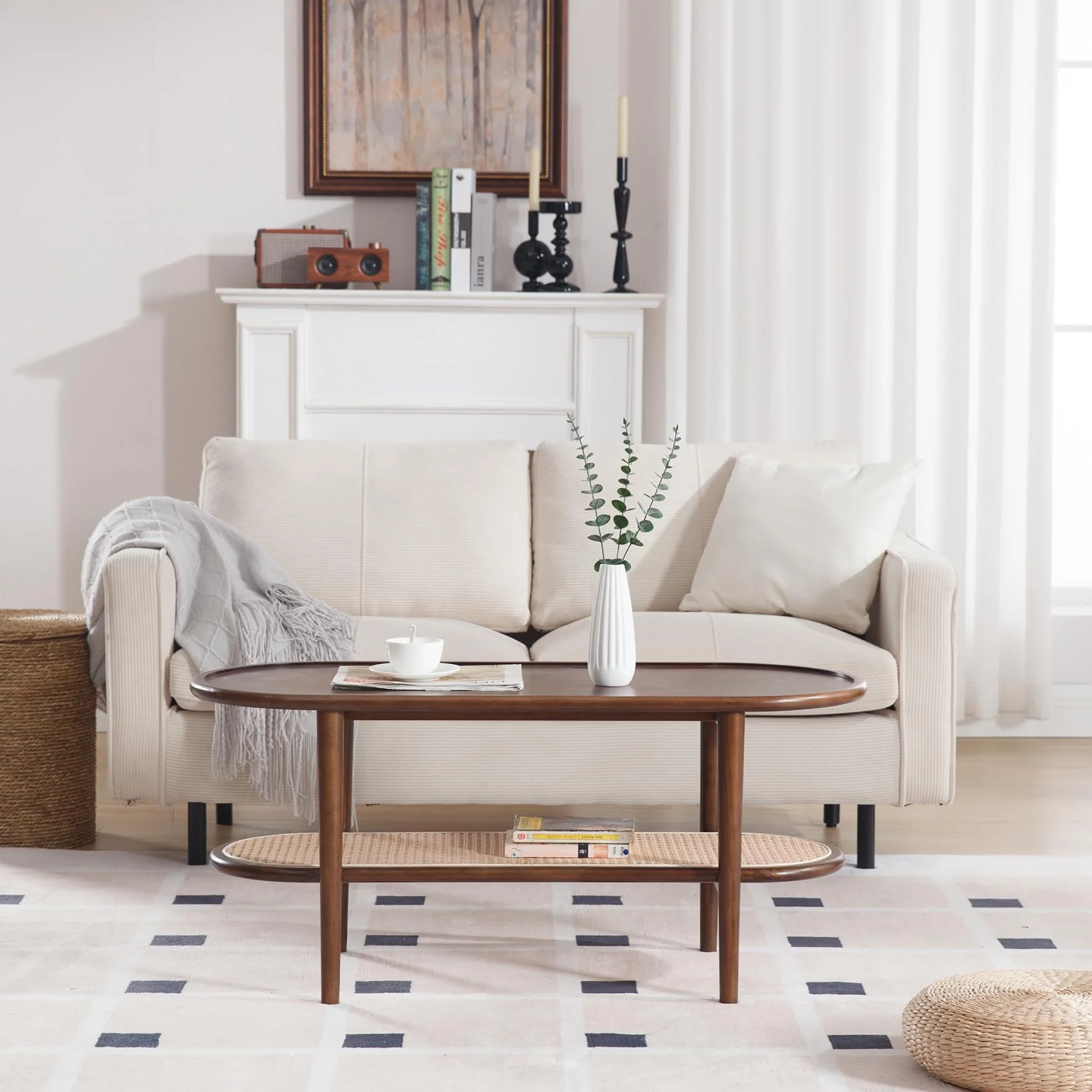 39.5"W Oval Center Rattan Wood Coffee Table - XX11CT - Image 3