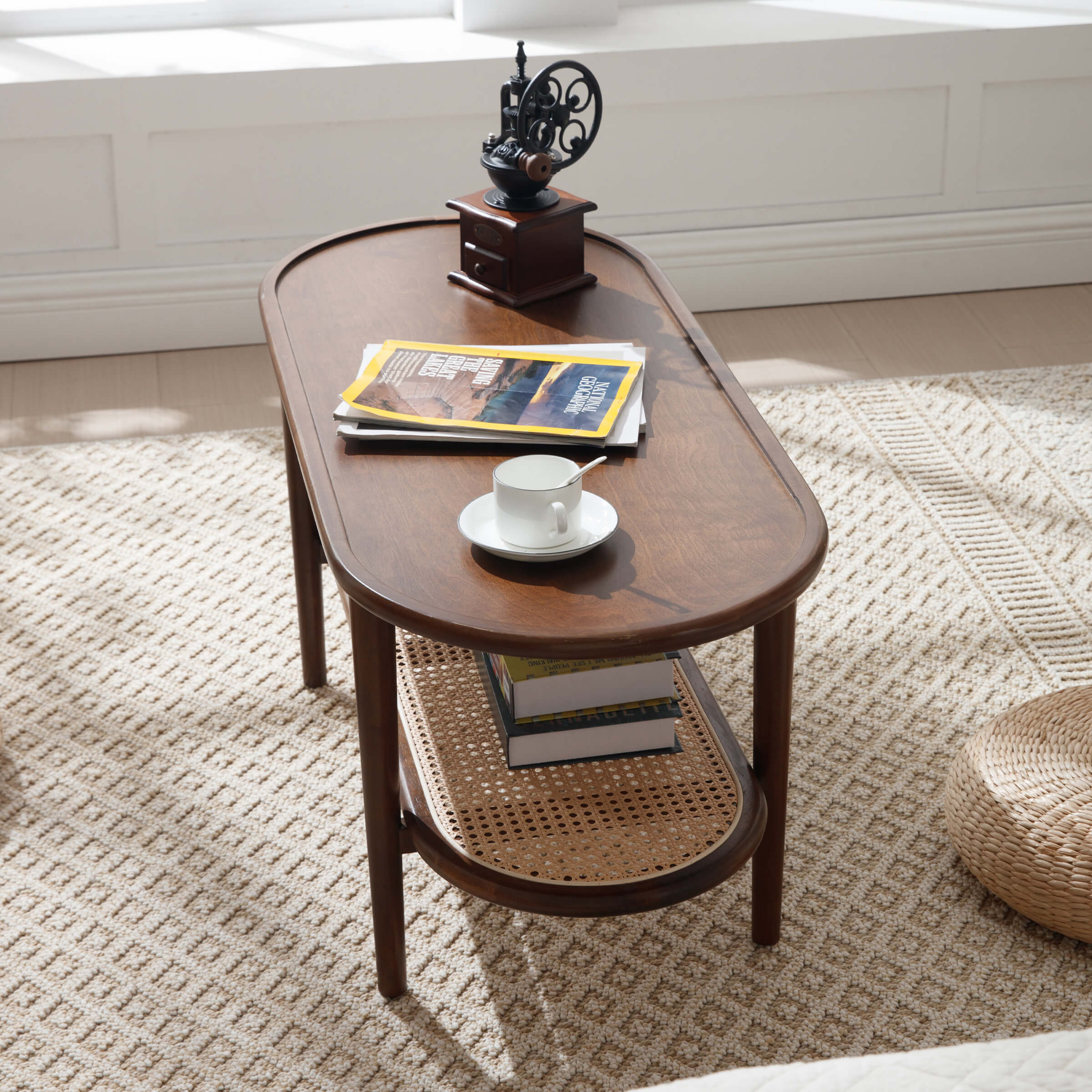 39.5"W Oval Center Rattan Wood Coffee Table - XX11CT - Image 4