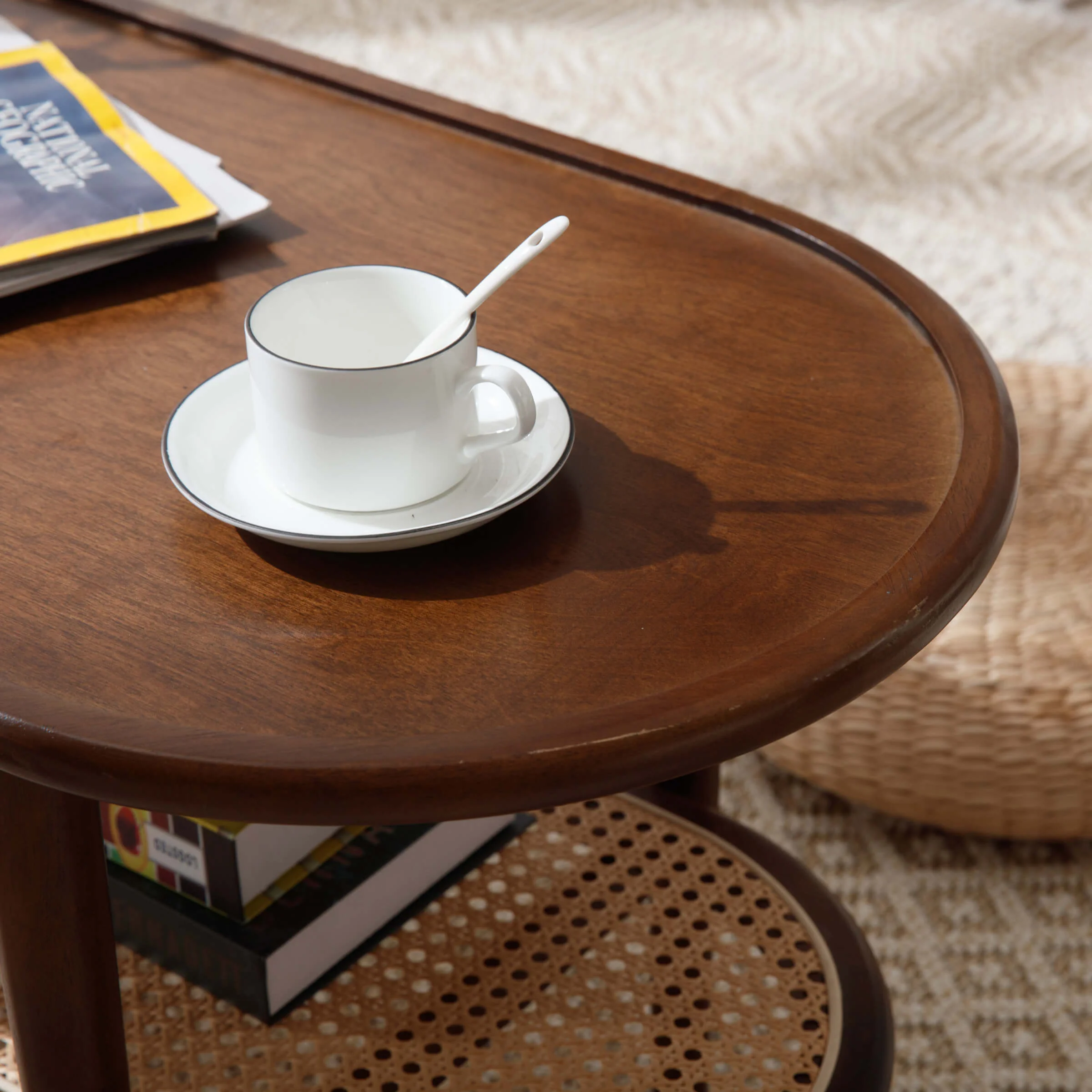 39.5"W Oval Center Rattan Wood Coffee Table - XX11CT - Image 6